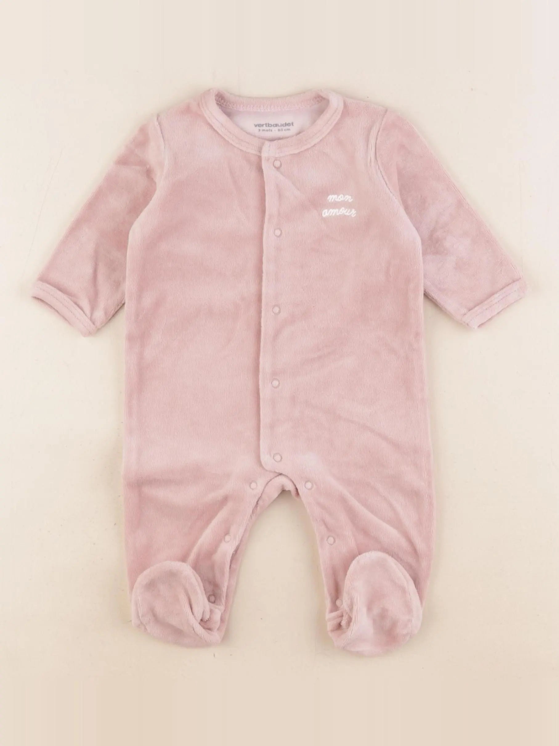Vertbaudet - pyjama velours rose - 3 mois