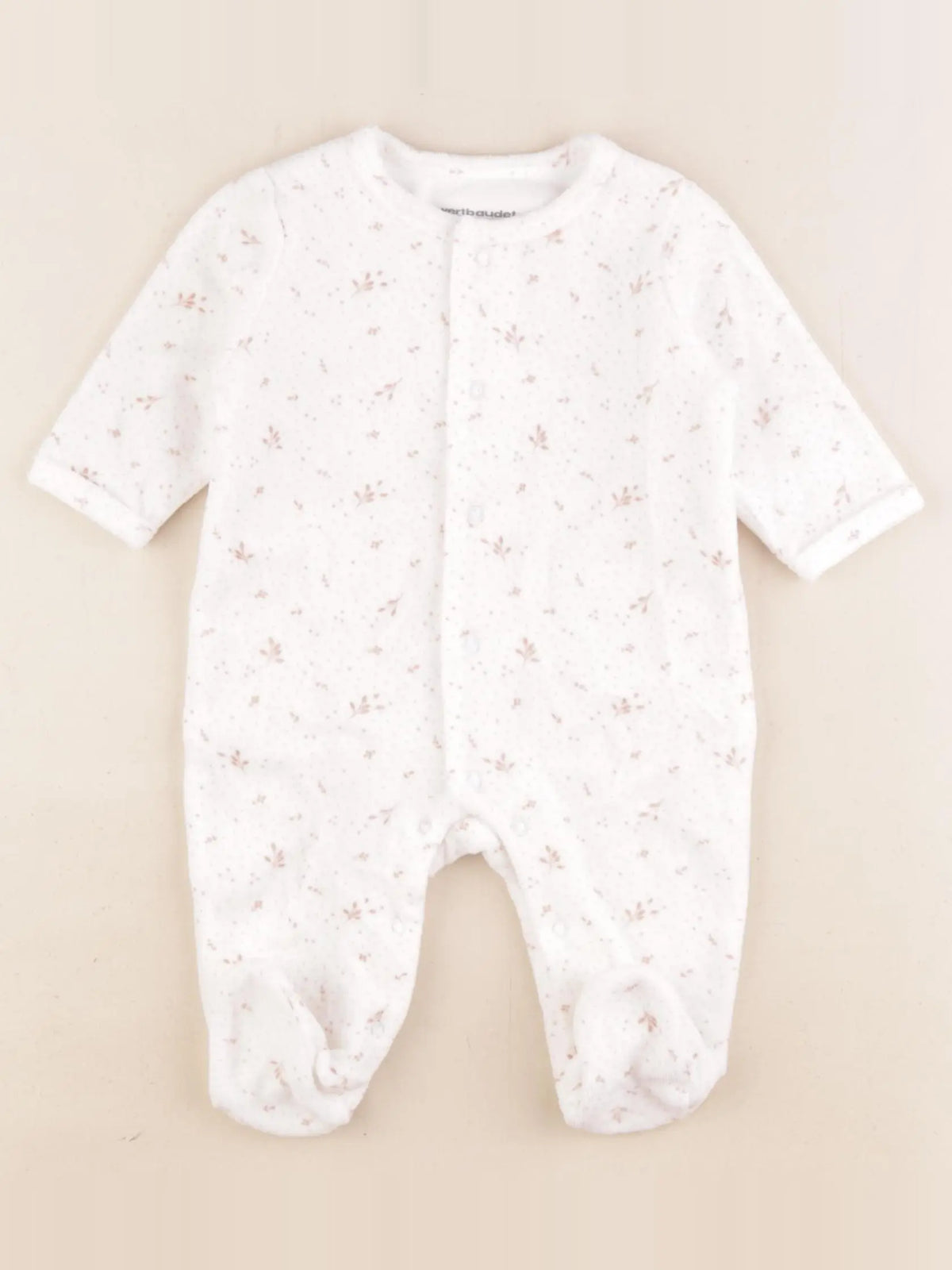 Vertbaudet - pyjama velours blanc, rose - 3 mois