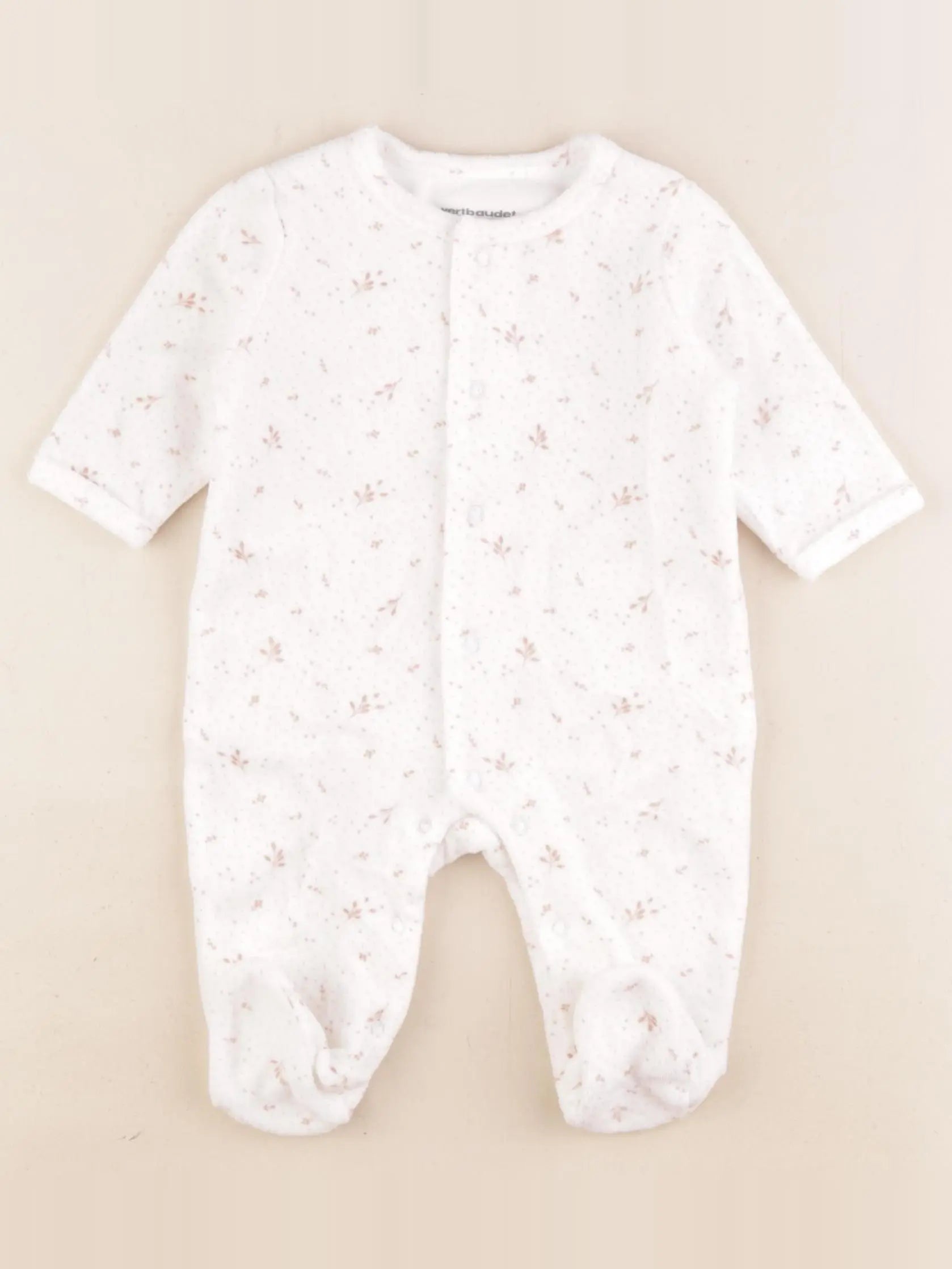 Vertbaudet - pyjama velours blanc, rose - 3 mois
