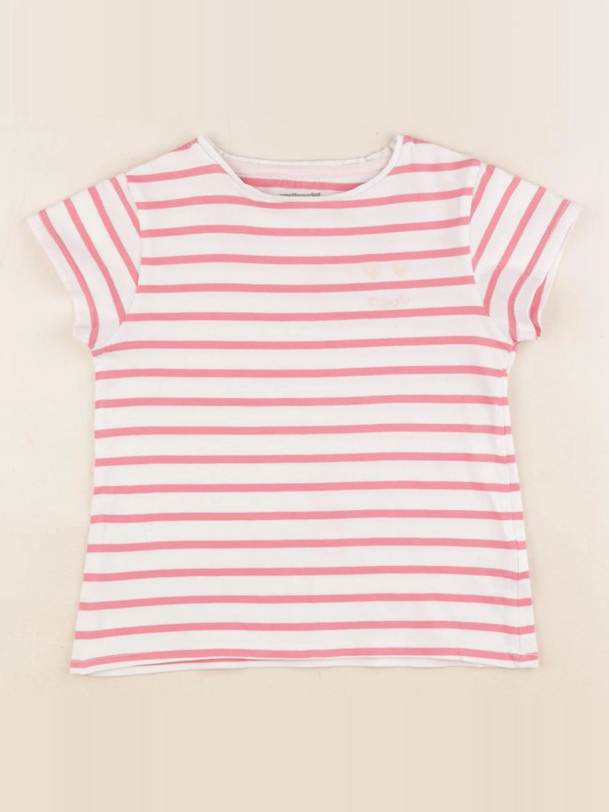 Vertbaudet - tee-shirt blanc, rose - 6 ans