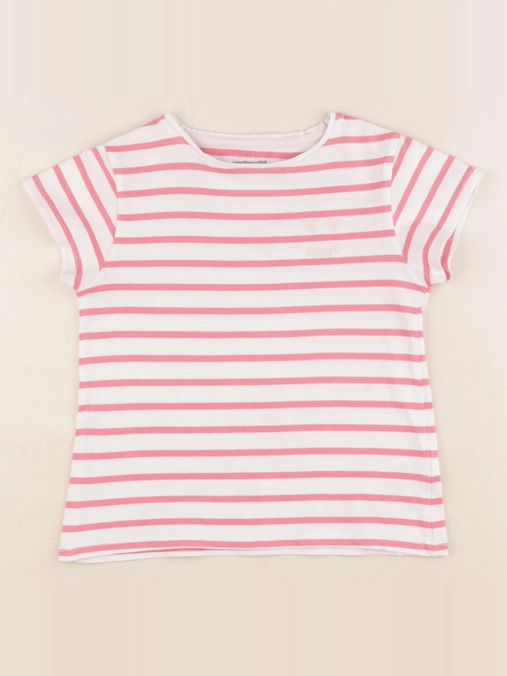 Vertbaudet - tee-shirt blanc, rose - 6 ans
