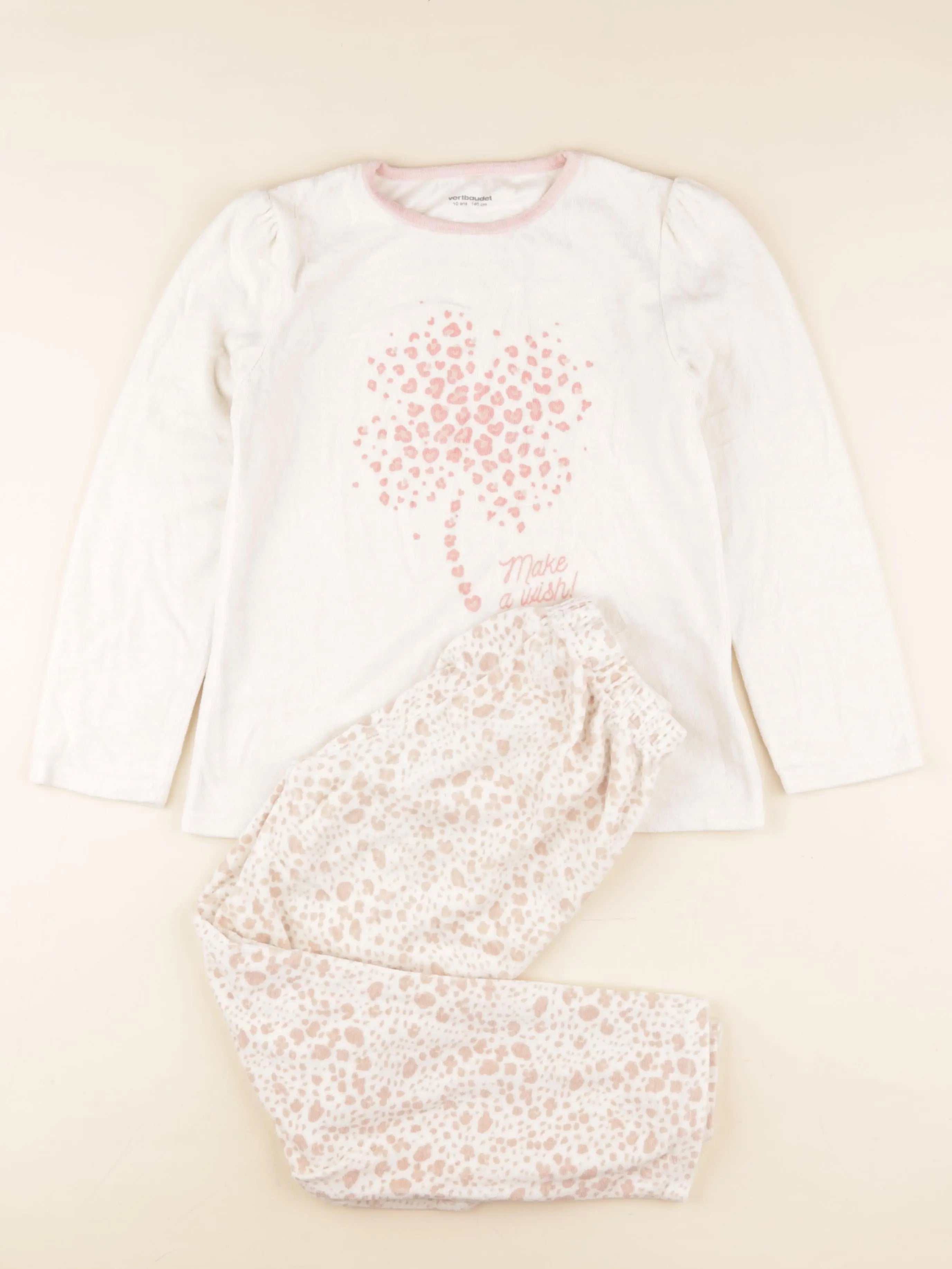 Vertbaudet - pyjama velours beige - 10 ans