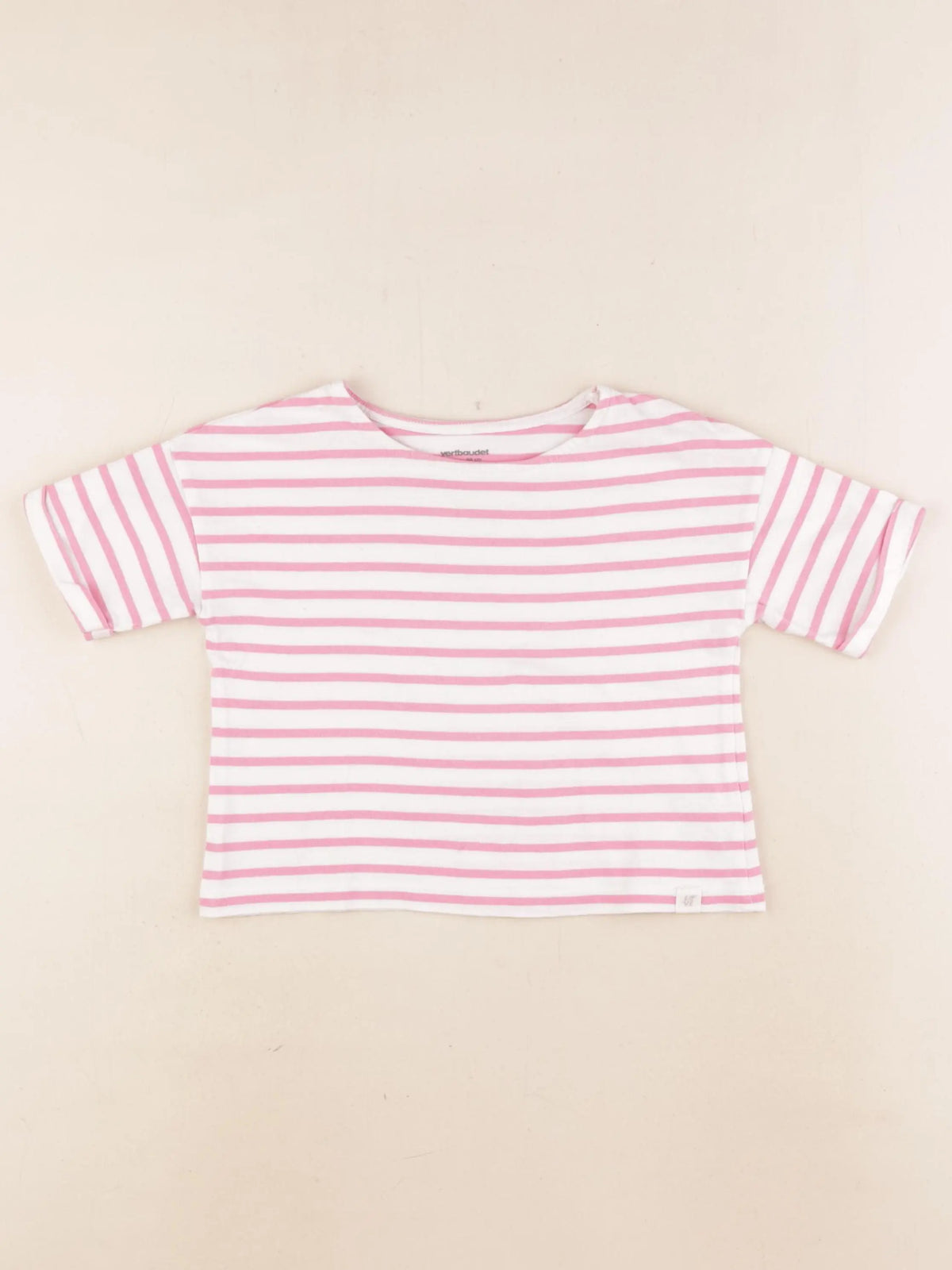 Vertbaudet - tee-shirt blanc, rose - 2 ans