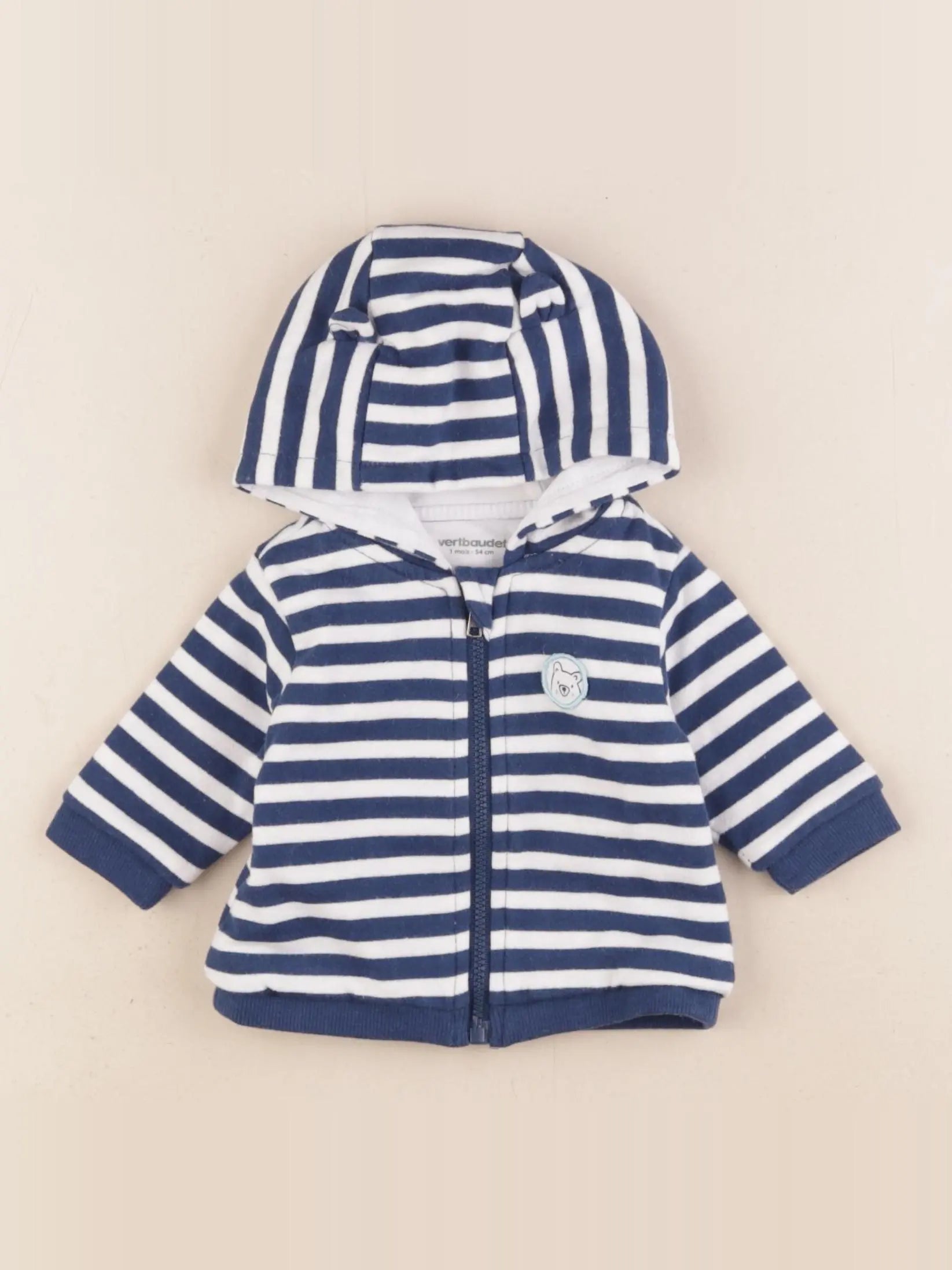 Vertbaudet - sweat blanc, bleu - 1 mois
