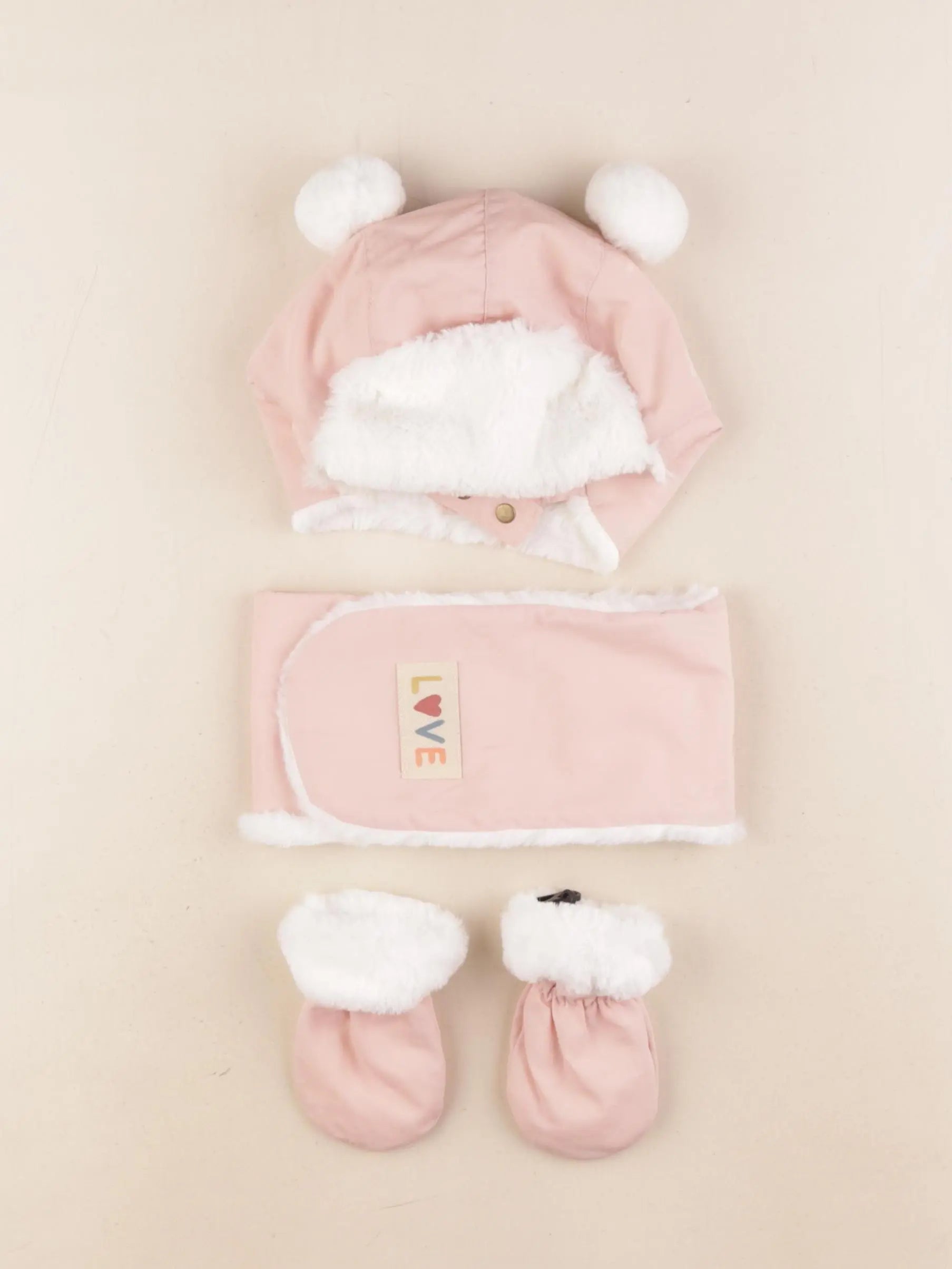 Vertbaudet - ensemble bonnet/moufles/tour de cou rose - 12/18 mois