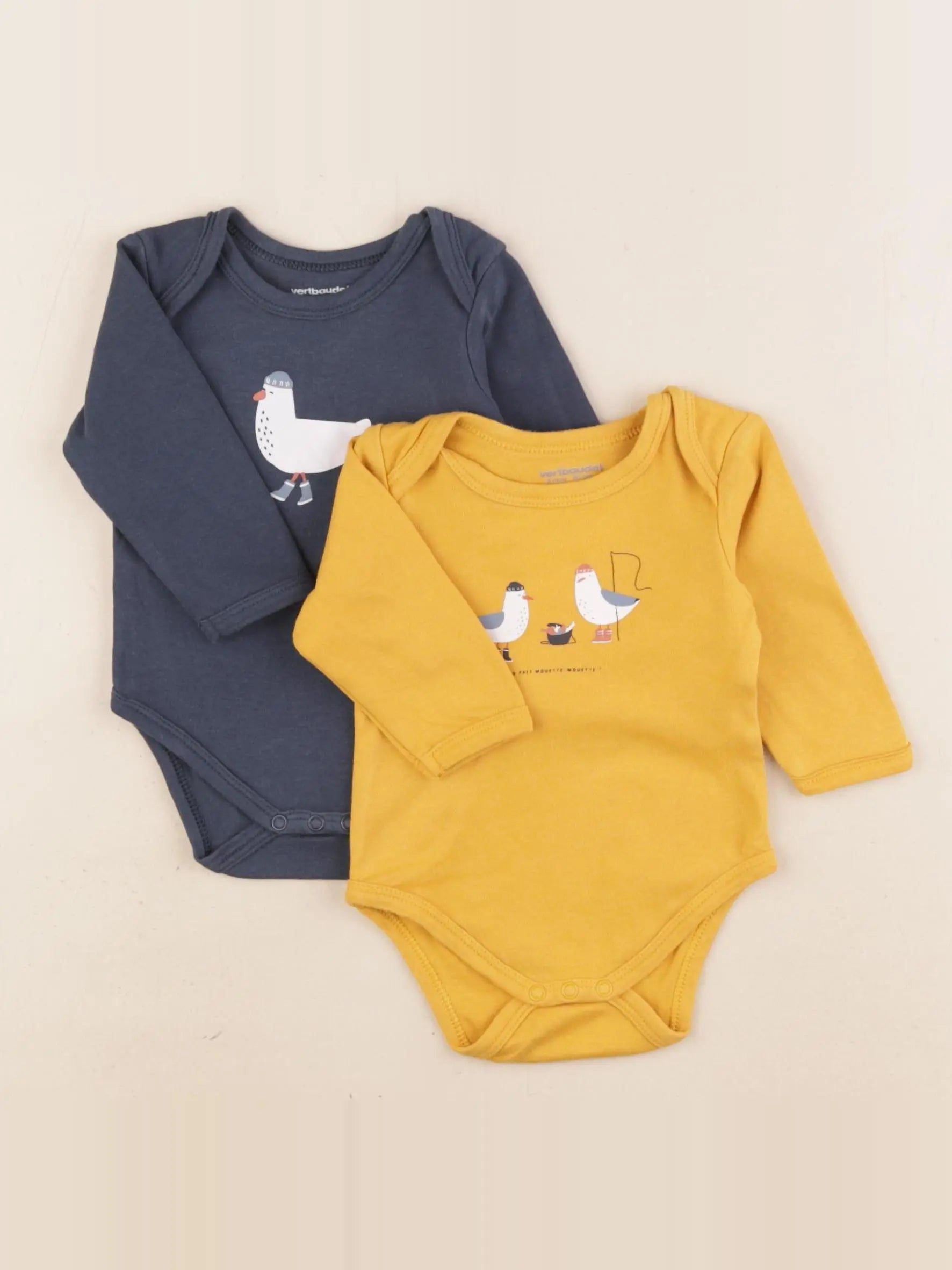 Vertbaudet - lot de 2 bodies en coton jaune, bleu - 3 mois