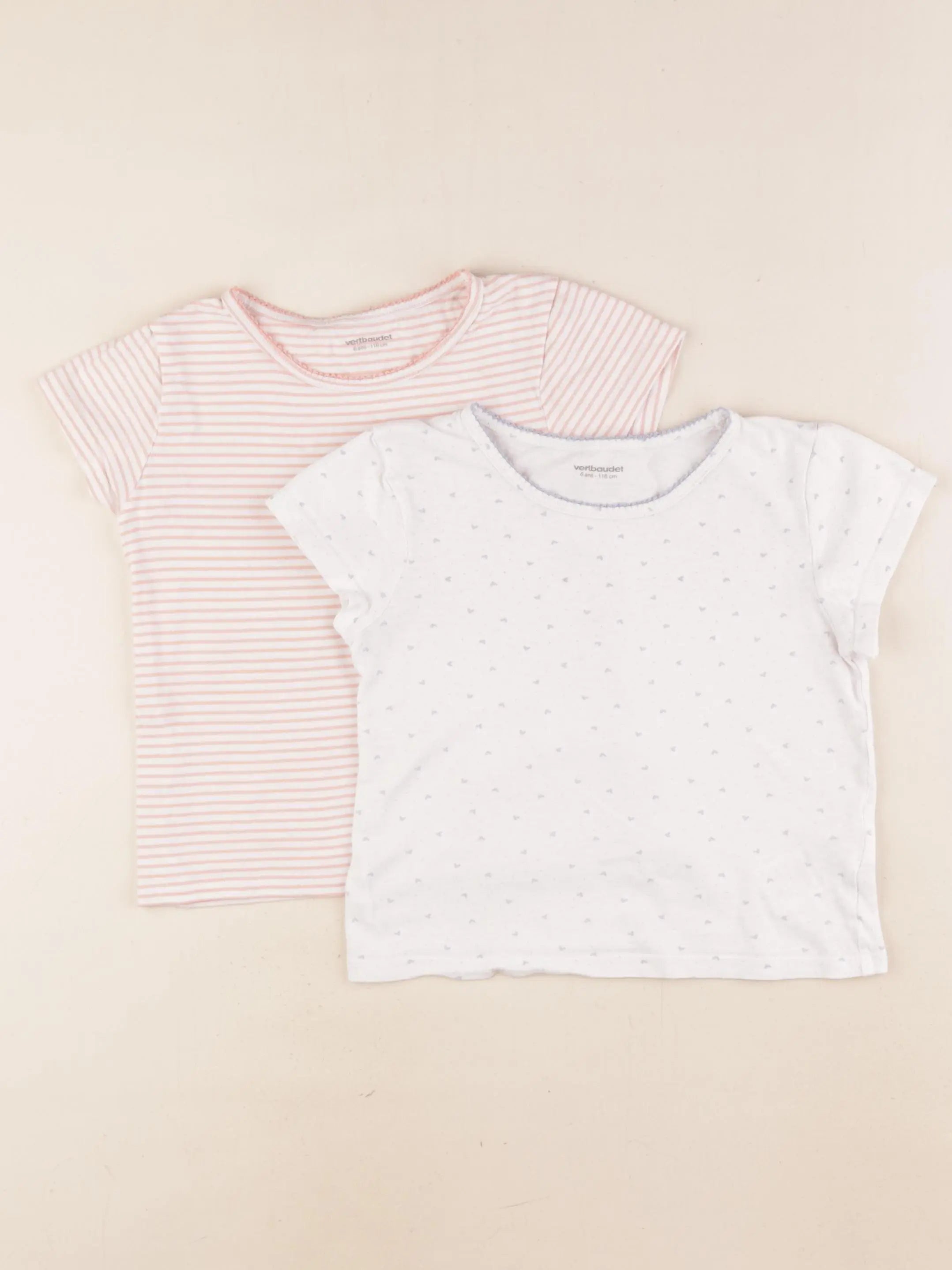 Vertbaudet - lot de 2 maillots de corps rose, blanc - 6 ans