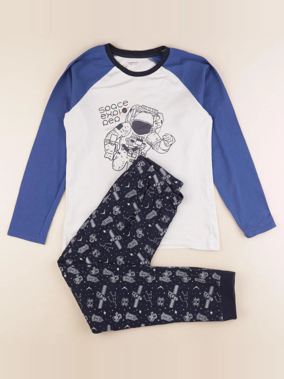 Vertbaudet - pyjama coton blanc, bleu - 12 ans