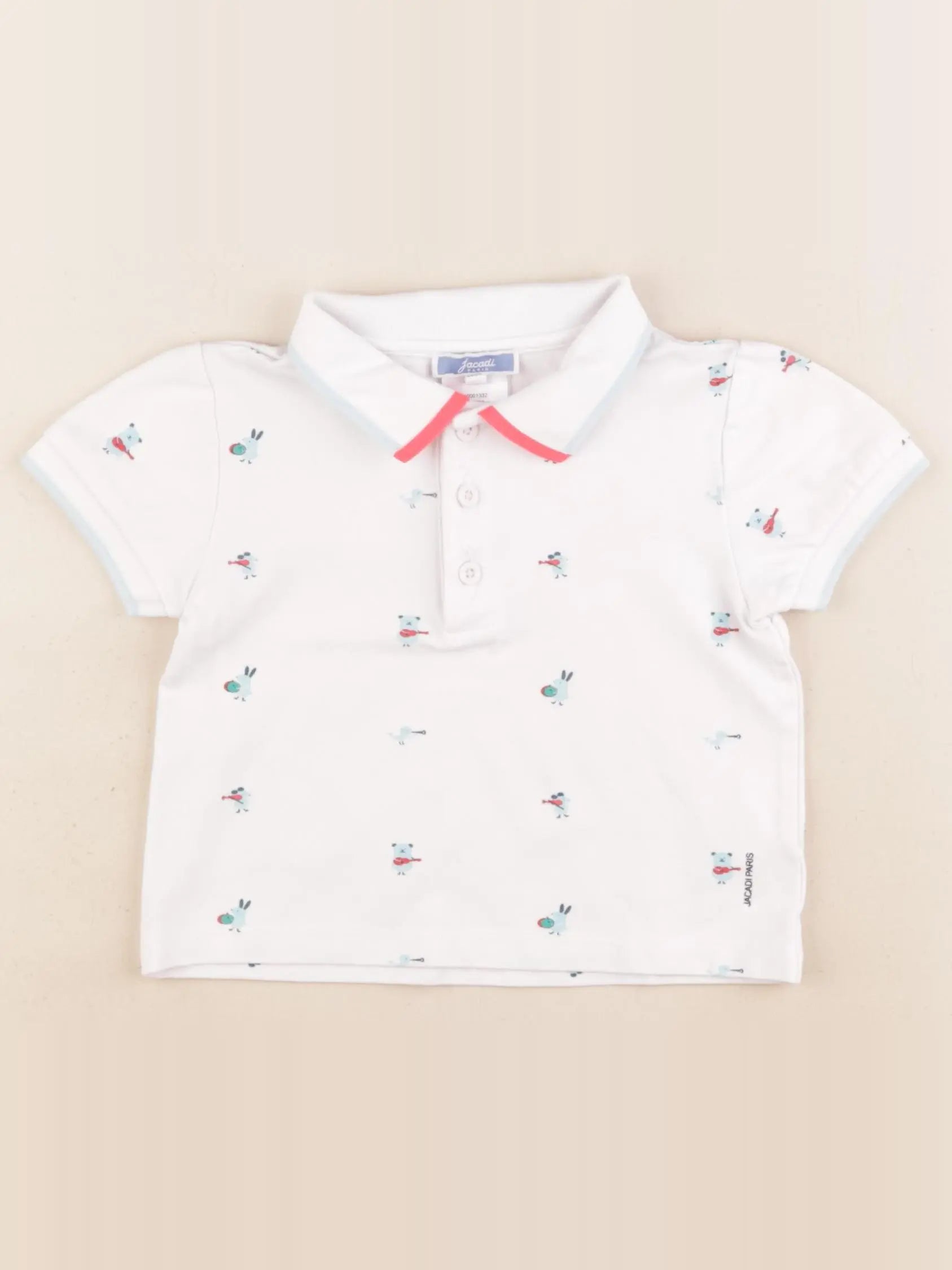 Jacadi - polo blanc, bleu - 24 mois