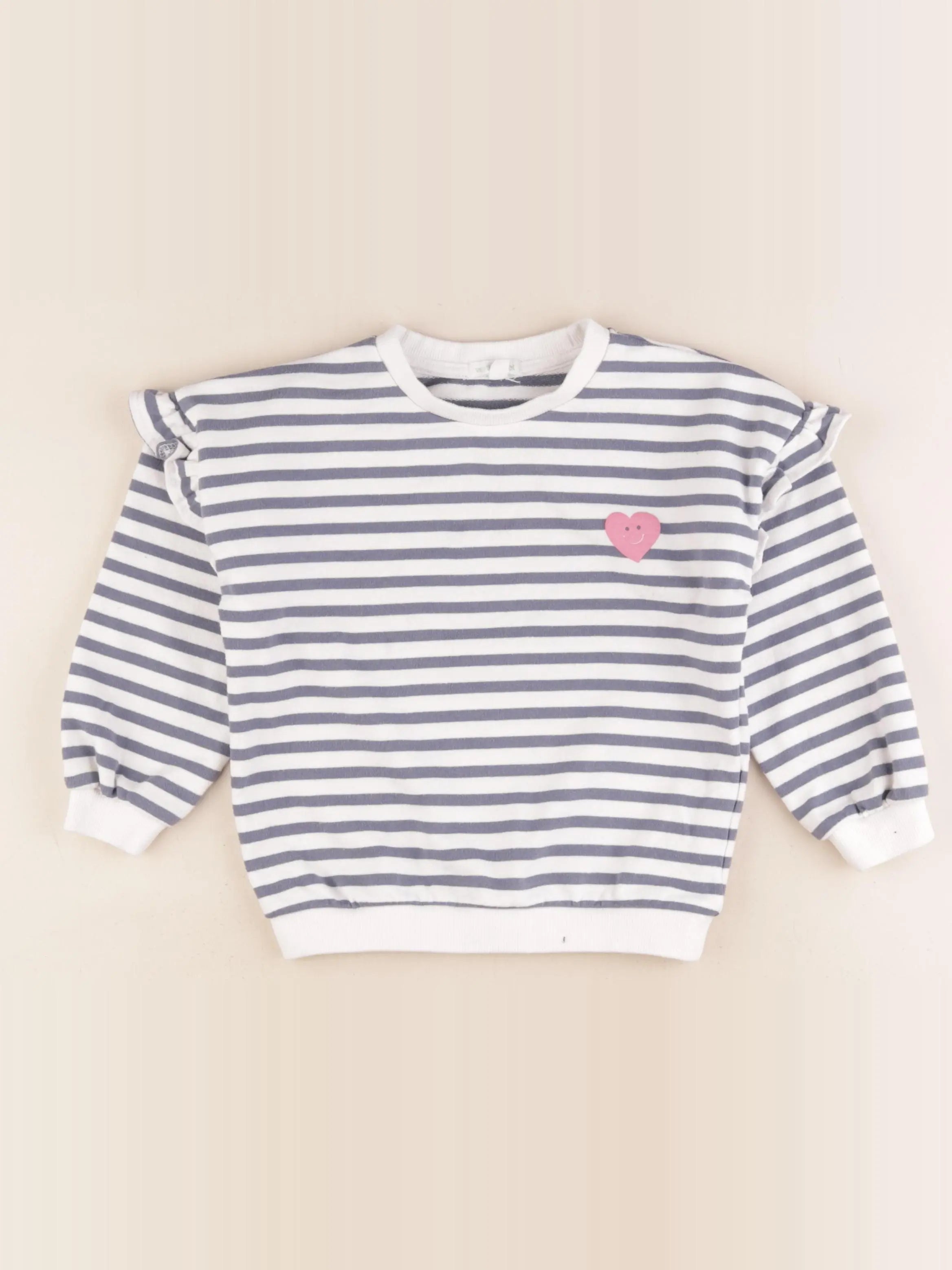 Vertbaudet - sweat blanc, bleu - 5 ans