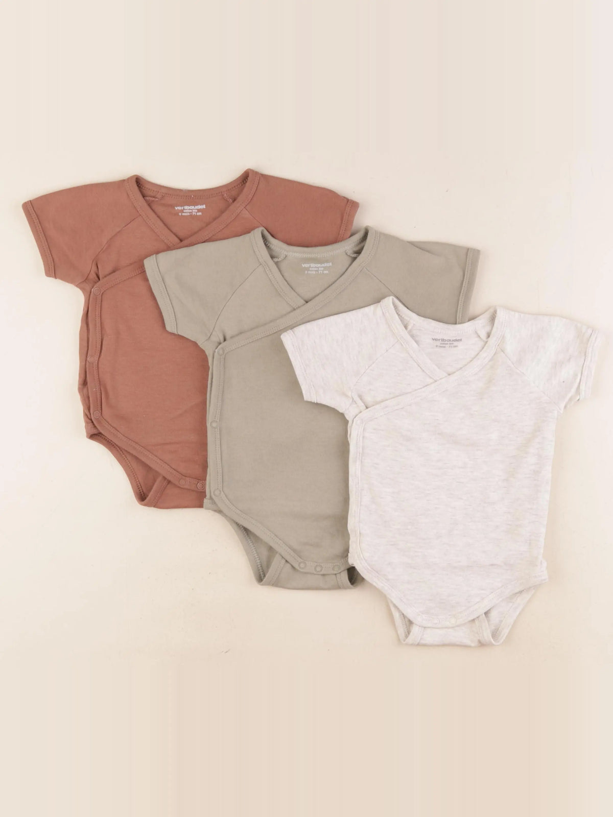 Vertbaudet - lot de 3 bodies en coton multicolore - 9 mois