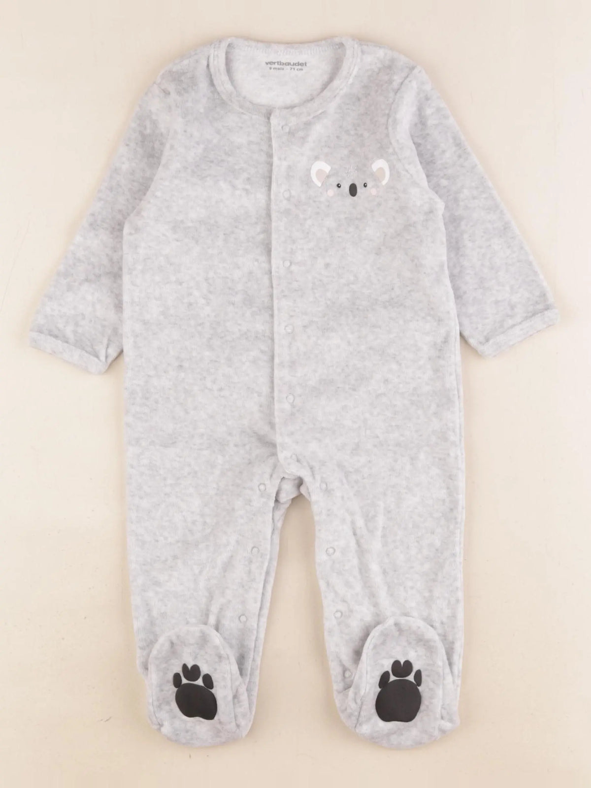 Vertbaudet - pyjama velours gris - 9 mois