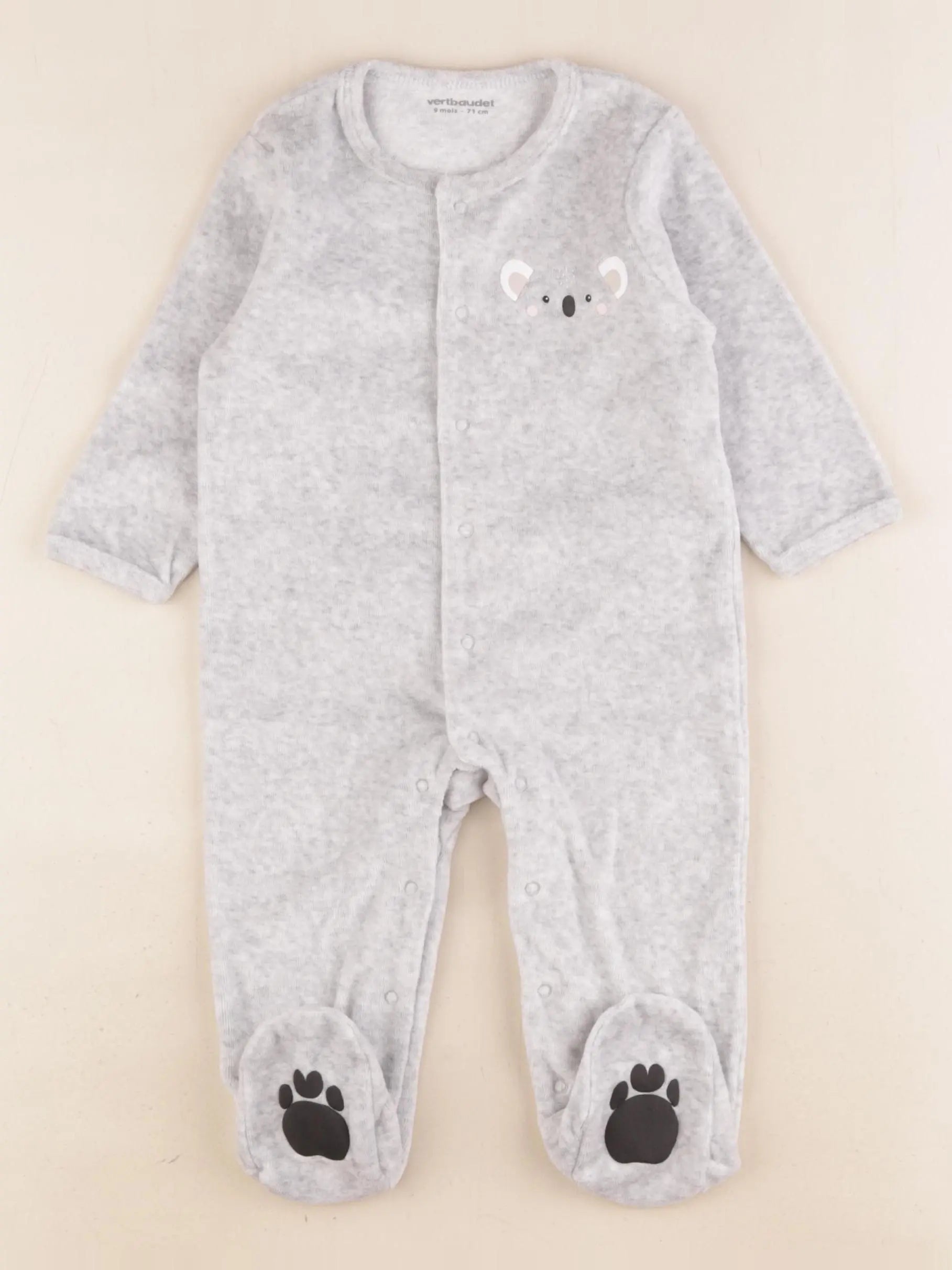 Vertbaudet - pyjama velours gris - 9 mois