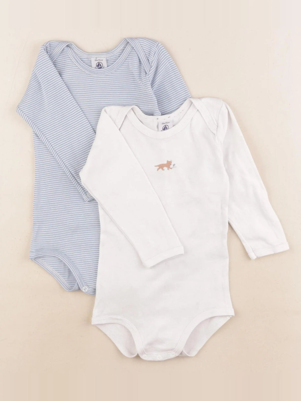 Petit Bateau - lot de 2 bodies en coton bleu, blanc - 18 mois