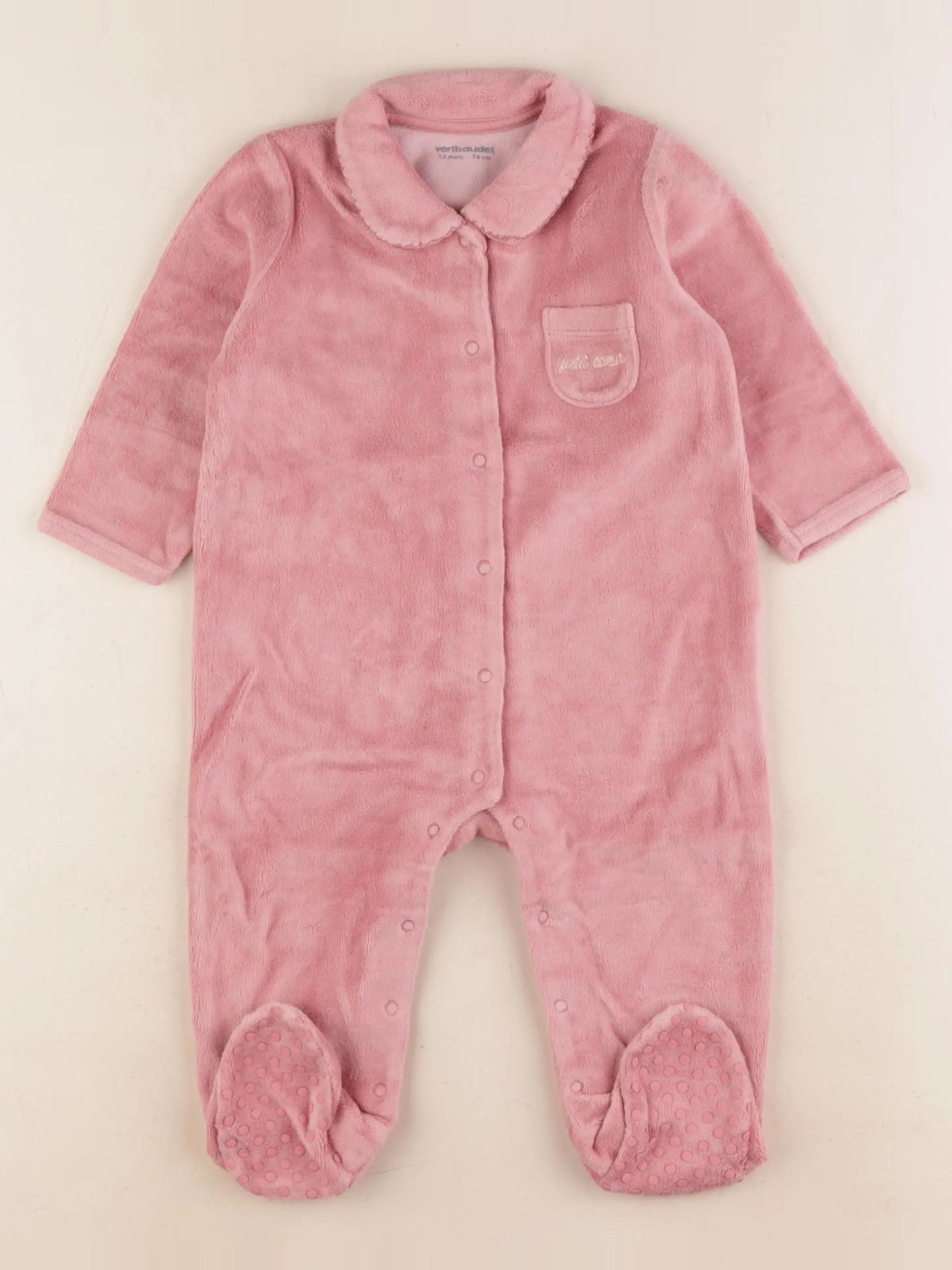 Vertbaudet - pyjama velours rose - 12 mois