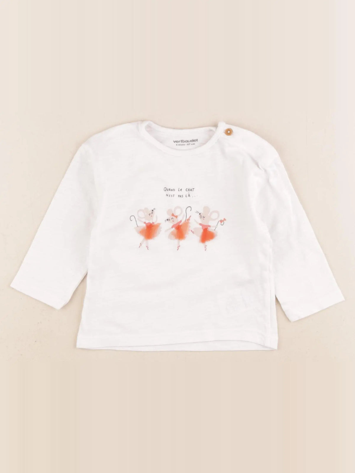 Vertbaudet - tee-shirt blanc - 6 mois