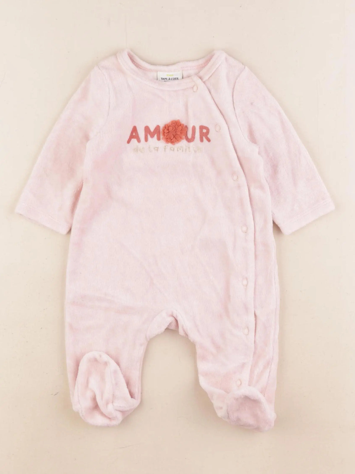 Tape à l'oeil - pyjama velours rose - 3 mois