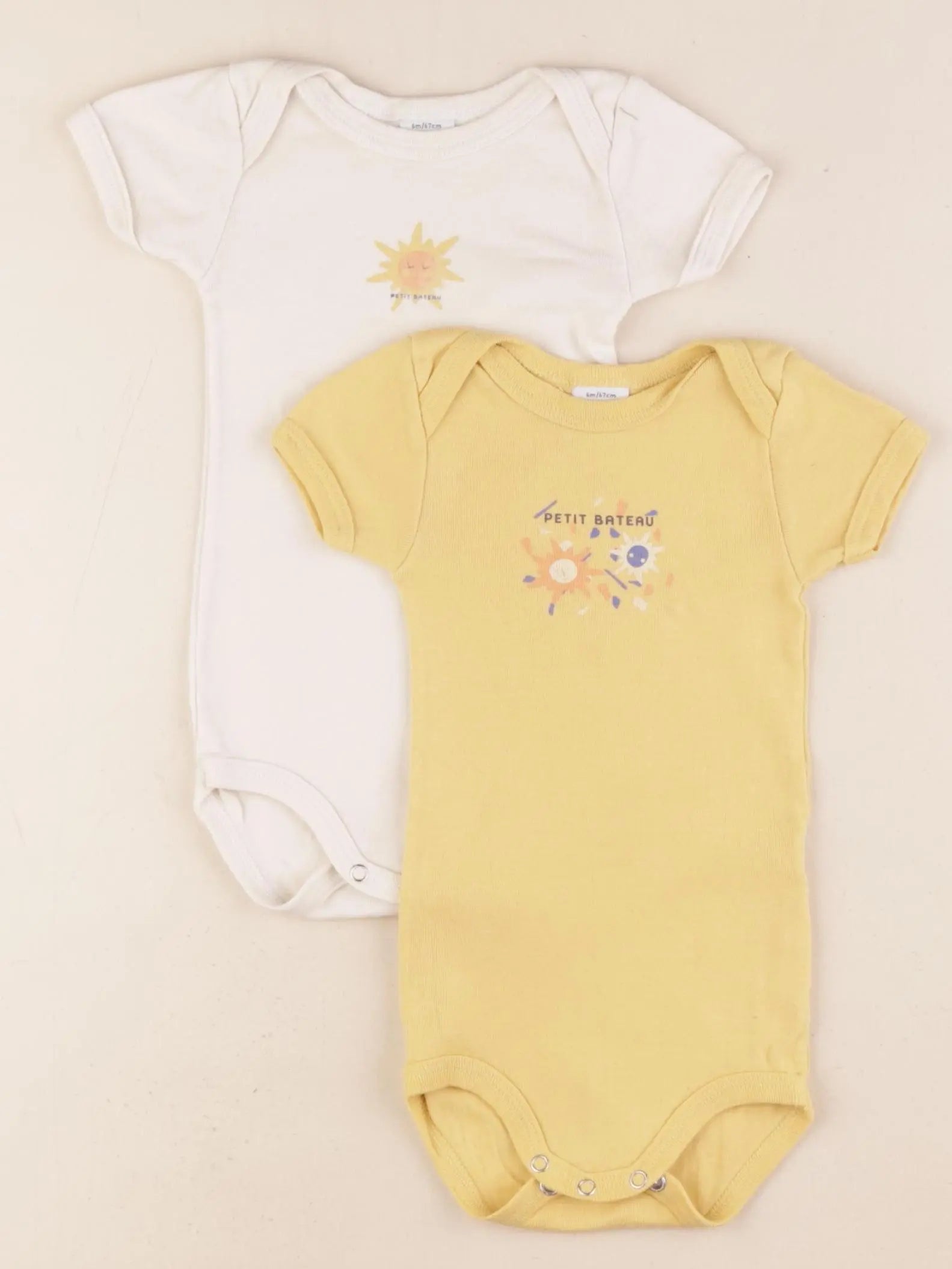 Petit Bateau - lot de 2 bodies en coton jaune, blanc - 6 mois