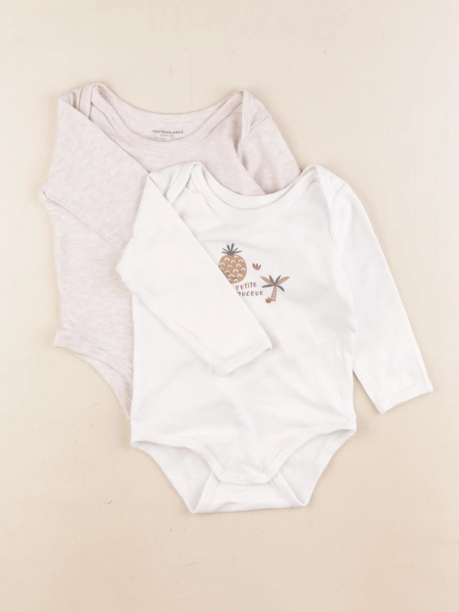 Vertbaudet - lot de 2 bodies en coton multicolore - 12 mois