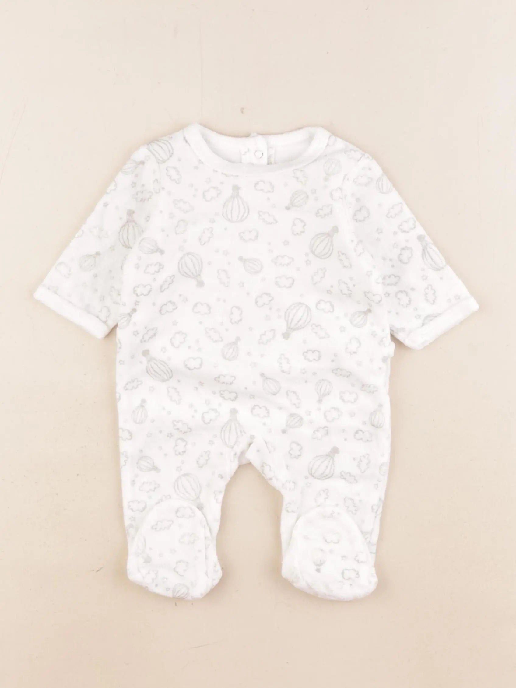 Vertbaudet - pyjama velours blanc, gris - 1 mois