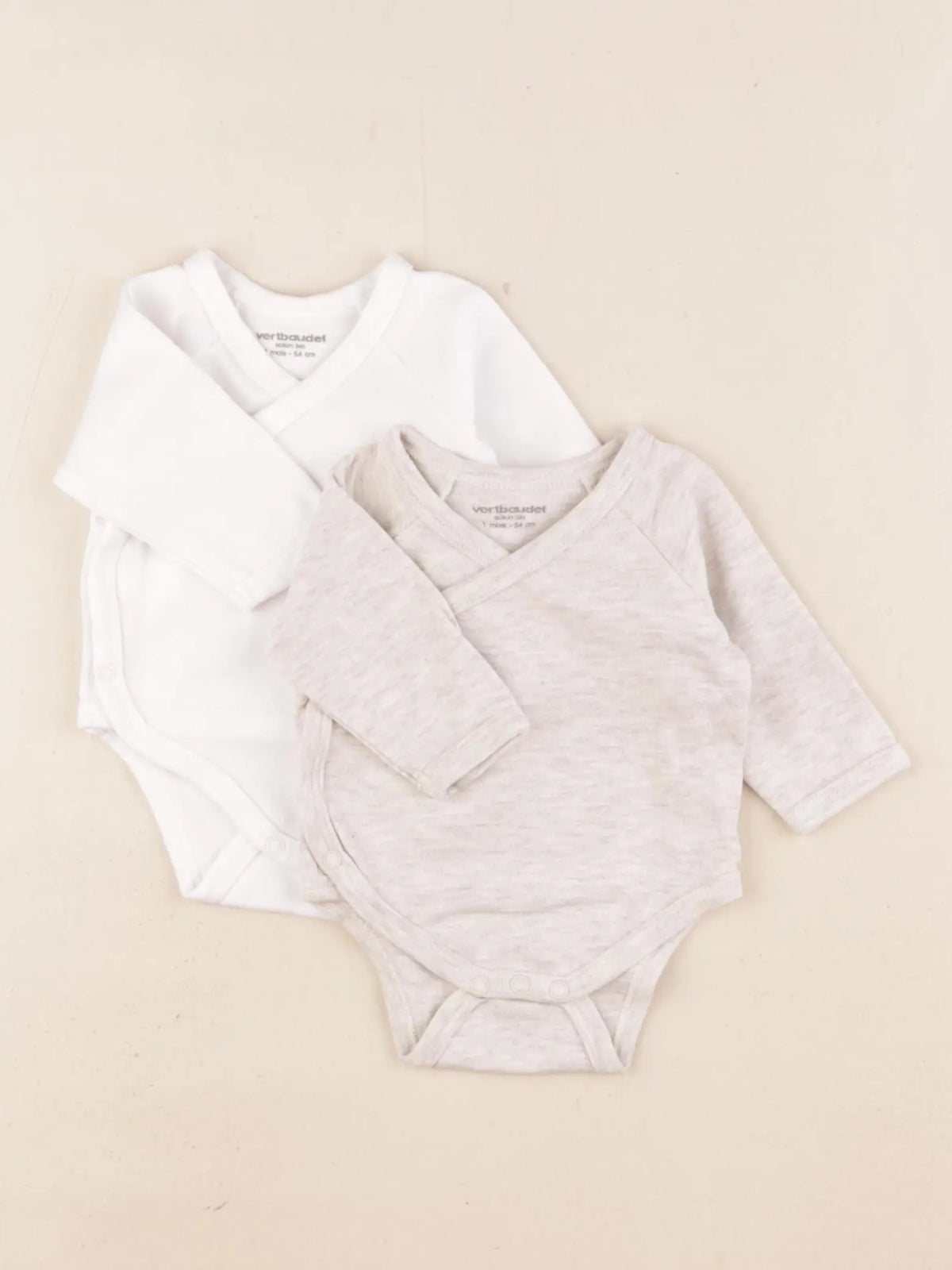 Vertbaudet - lot de 2 bodies en coton blanc, beige - 1 mois