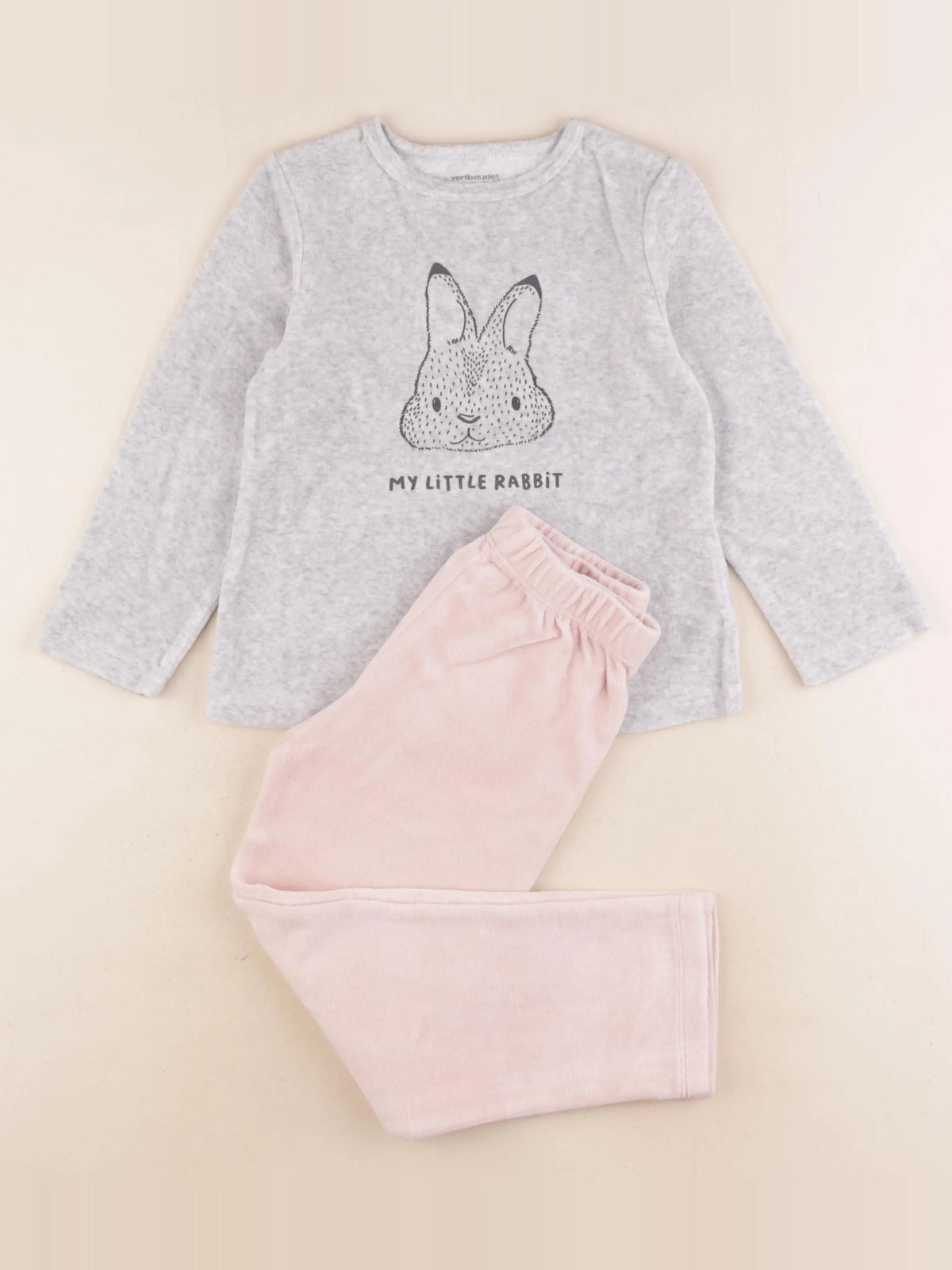 Vertbaudet - pyjama velours gris, rose - 6 ans