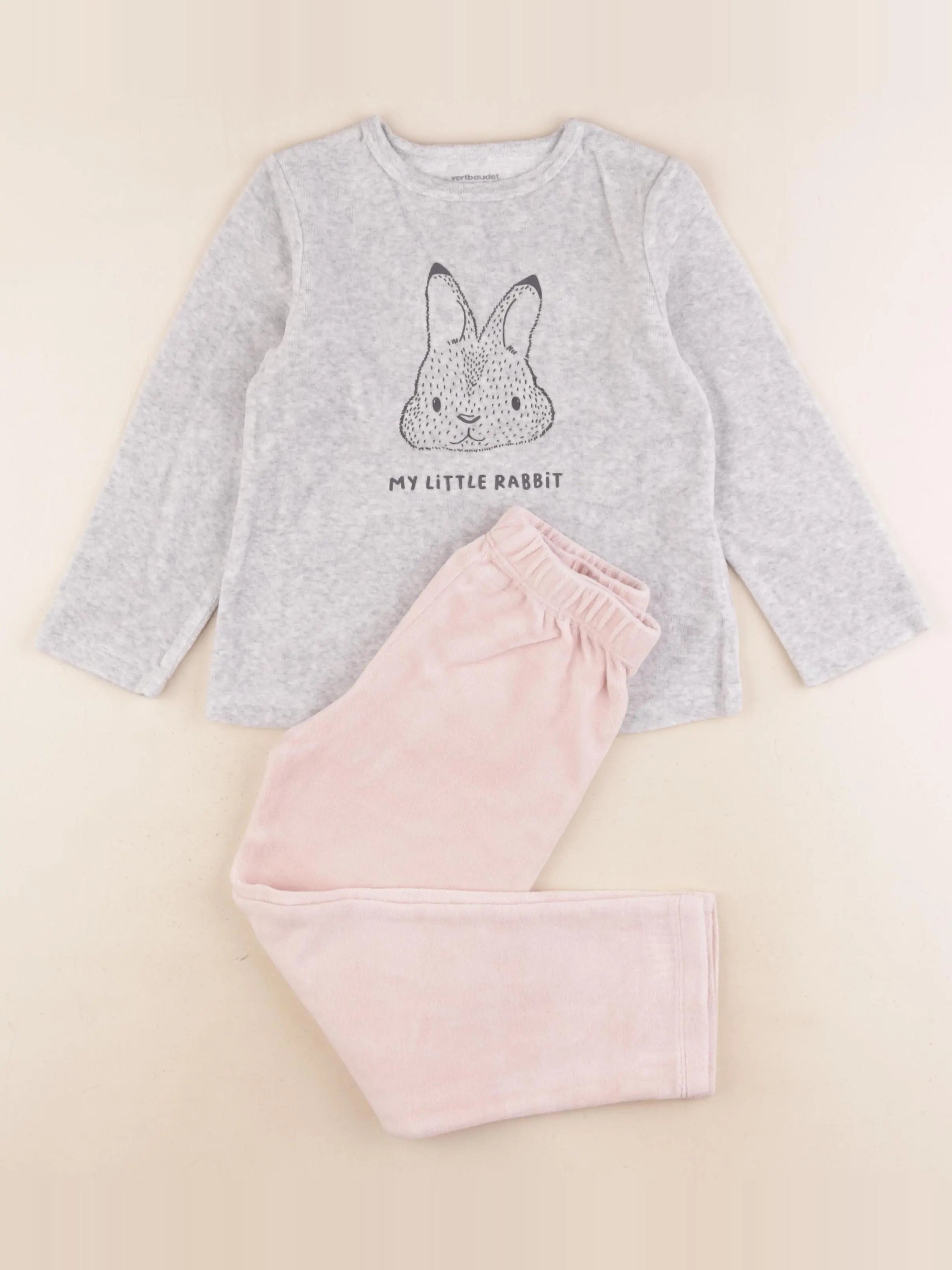 Vertbaudet - pyjama velours gris, rose - 6 ans
