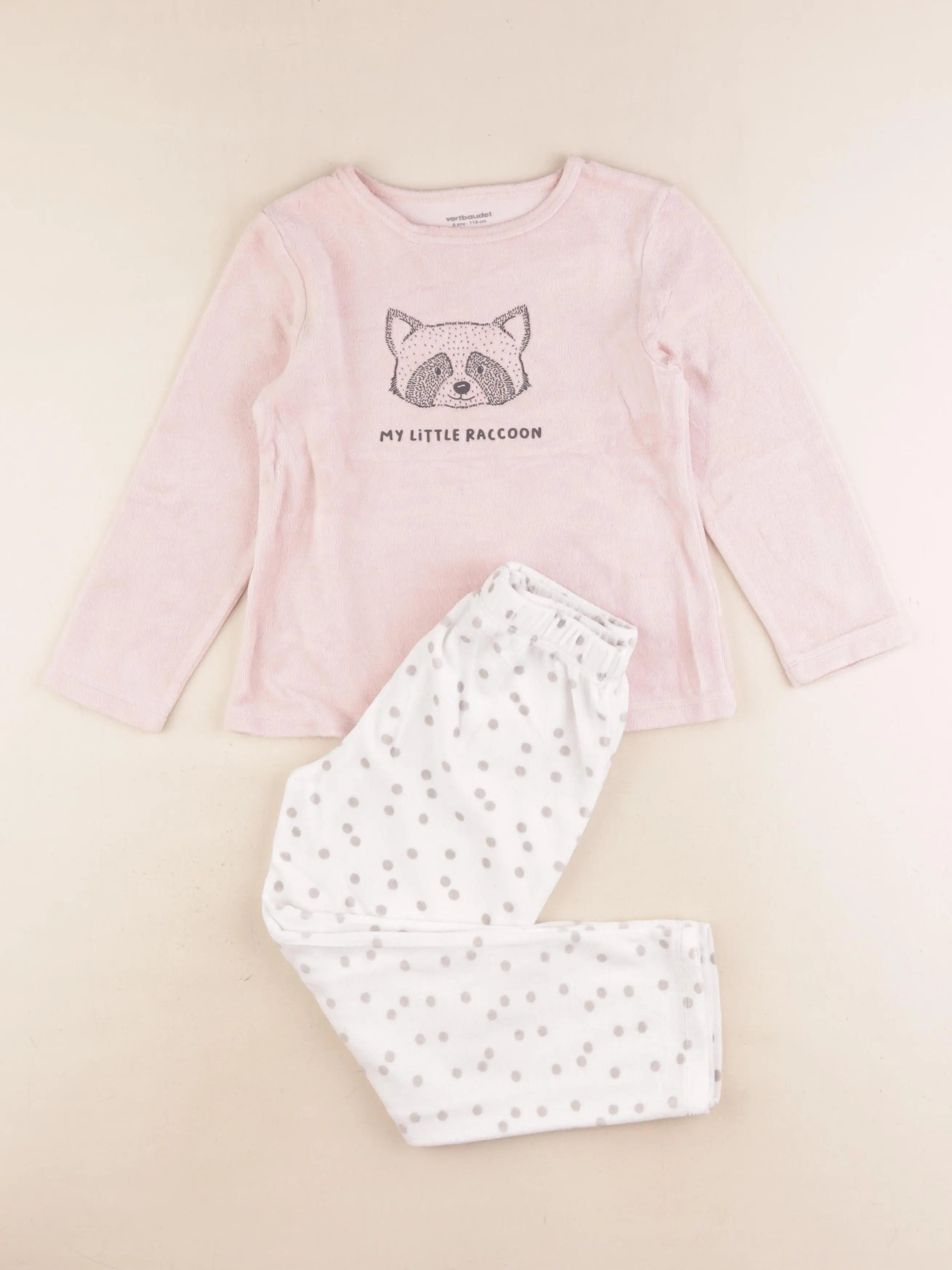 Vertbaudet - pyjama velours rose, blanc - 6 ans