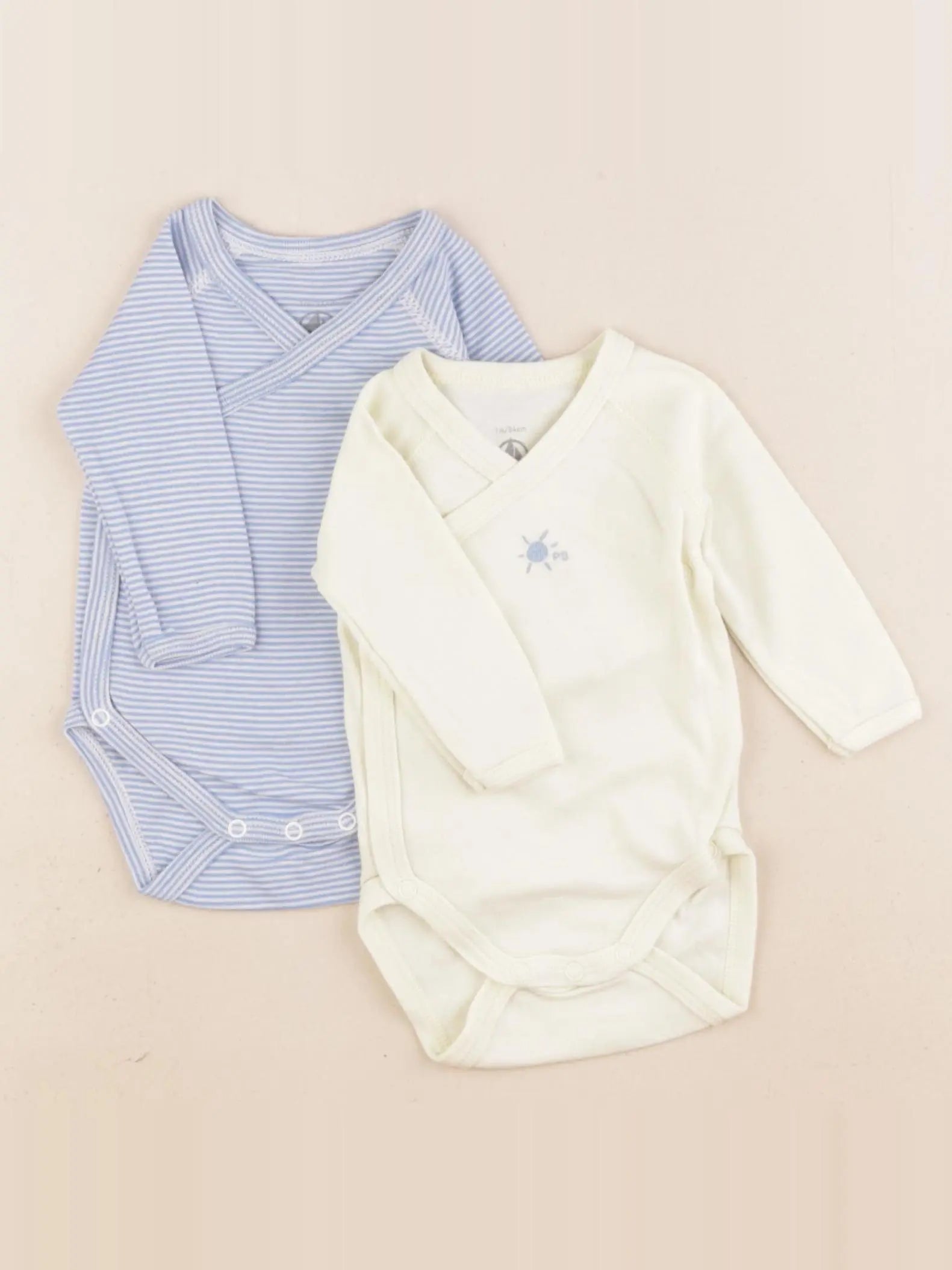 Petit Bateau - lot de 2 bodies en coton bleu, jaune - 1 mois