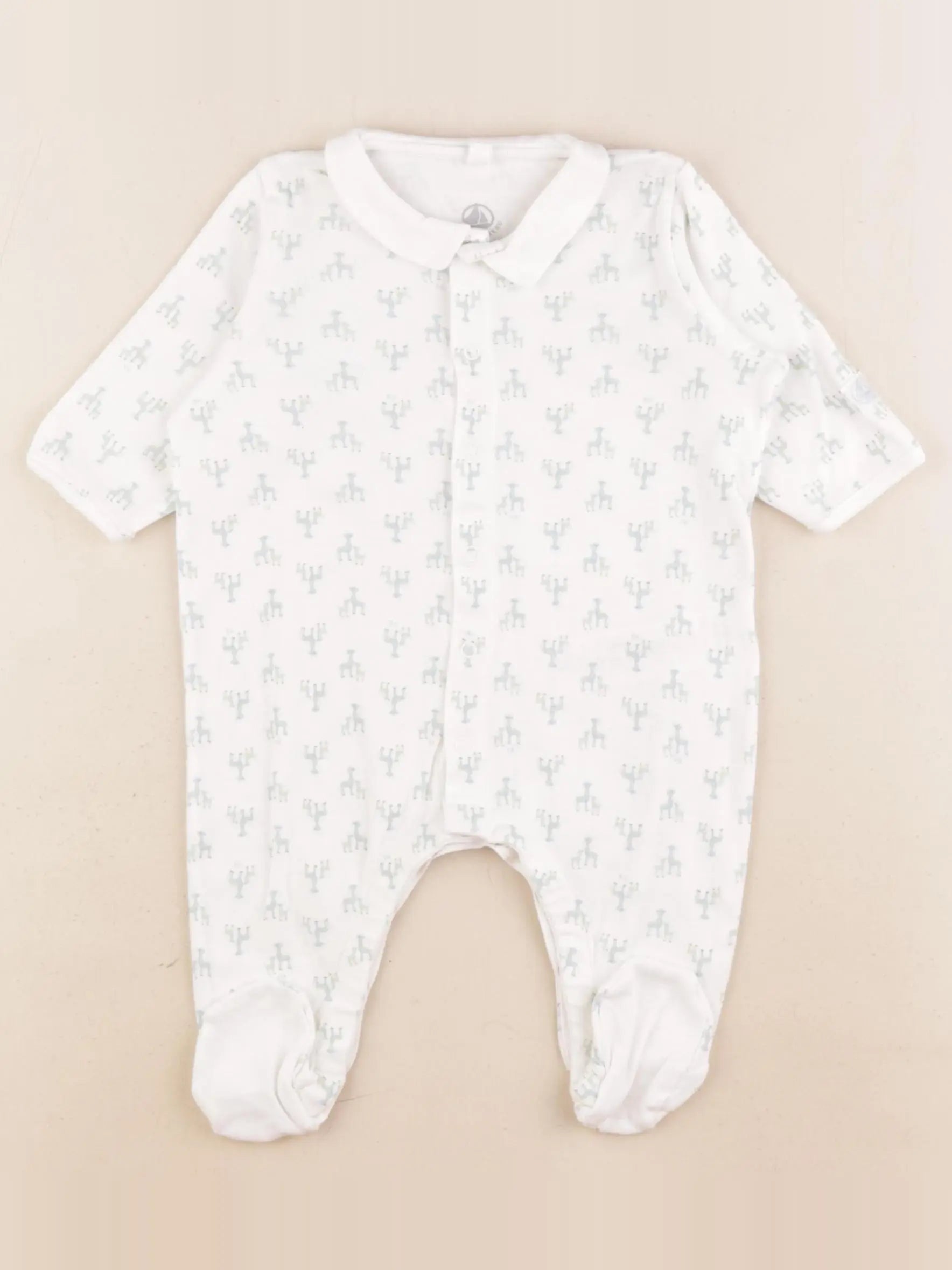 Petit Bateau - pyjama coton blanc, vert - 3 mois
