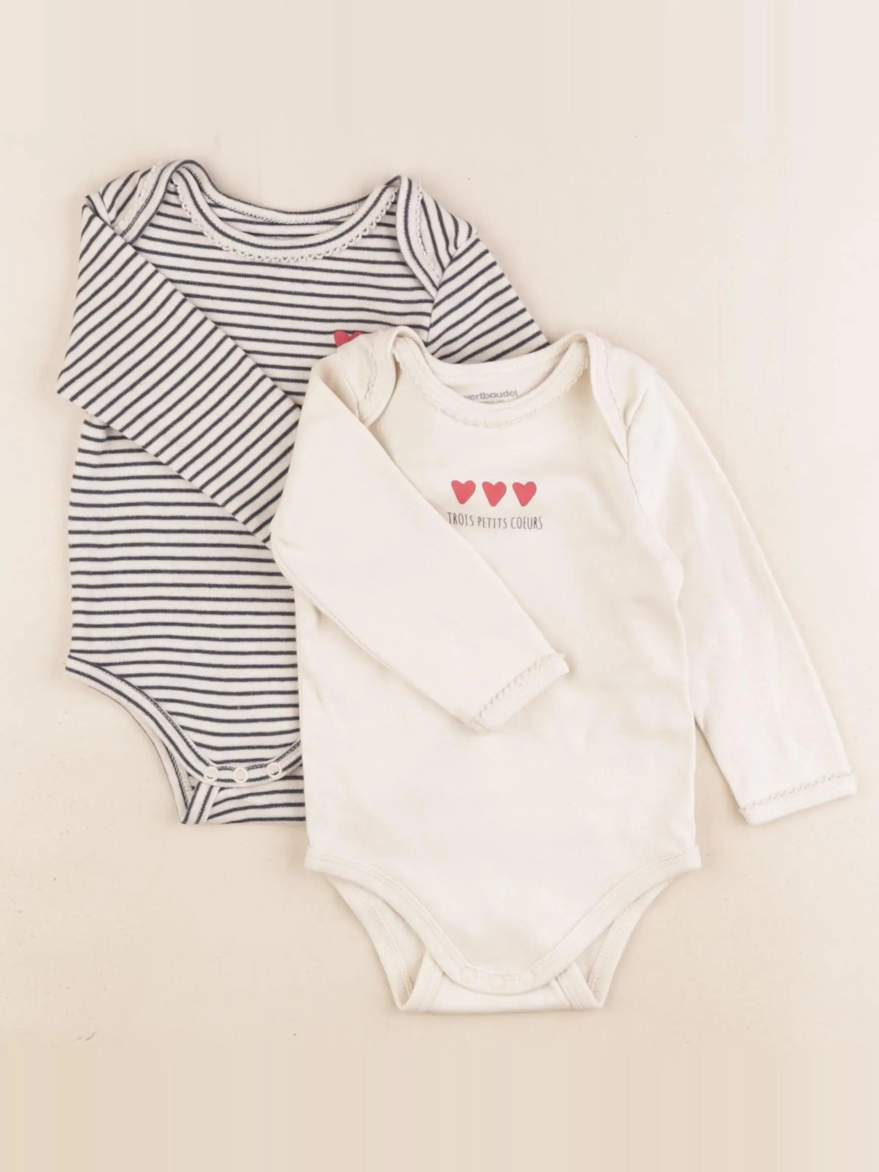 Vertbaudet - lot de 2 bodies en coton beige, bleu - 9 mois