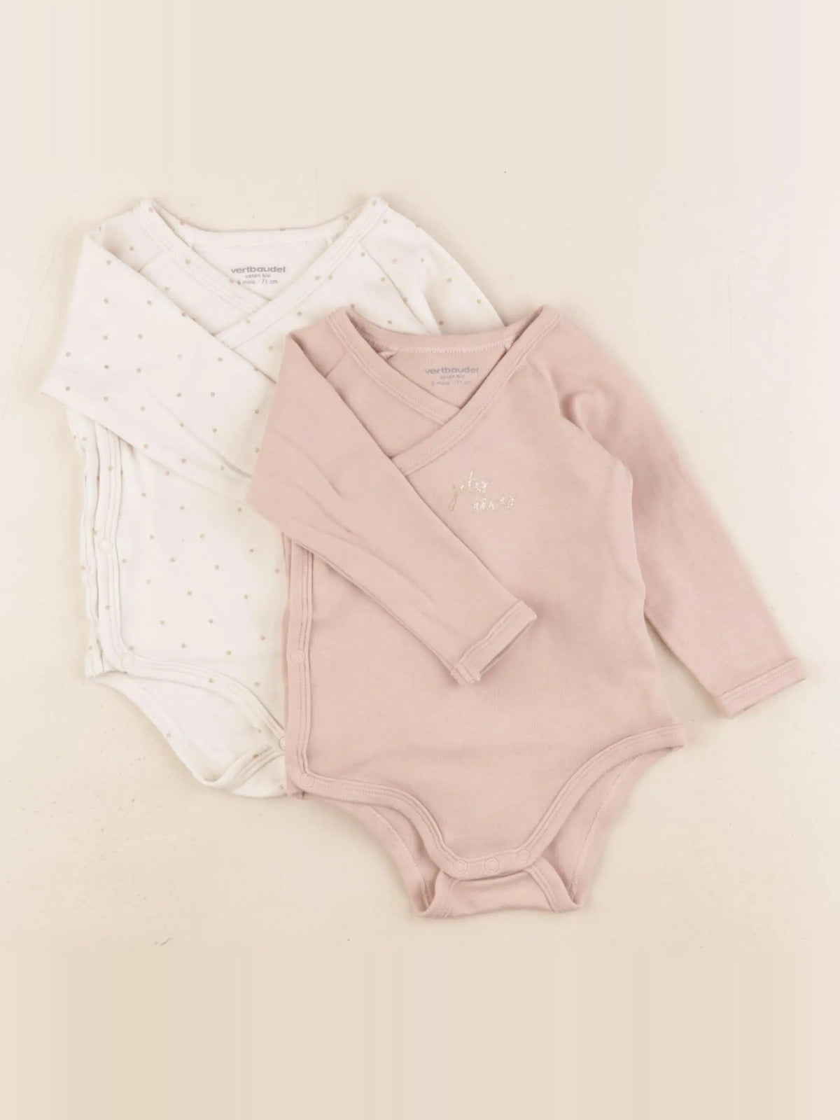 Vertbaudet - lot de 2 bodies en coton rose - 9 mois