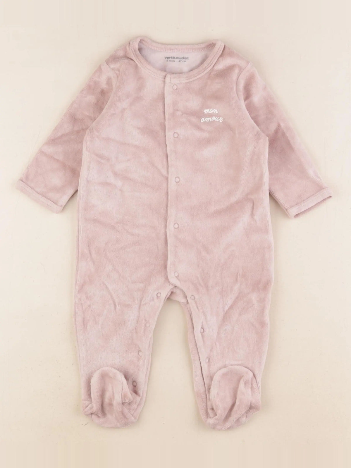 Vertbaudet - pyjama velours rose - 6 mois