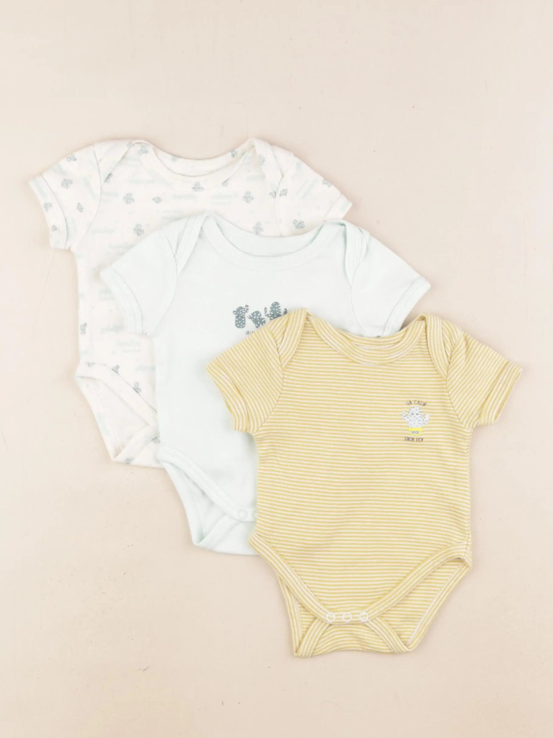 Vertbaudet - lot de 3 bodies en coton jaune, bleu - 1 mois