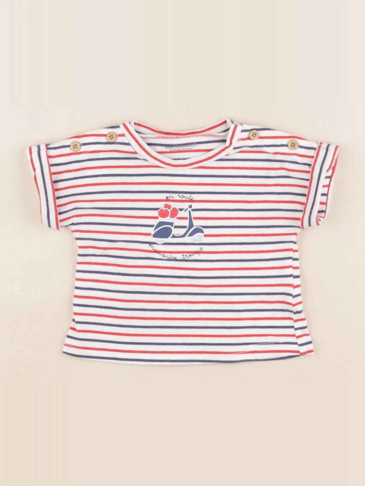 Vertbaudet - tee-shirt bleu, rouge - 3 mois