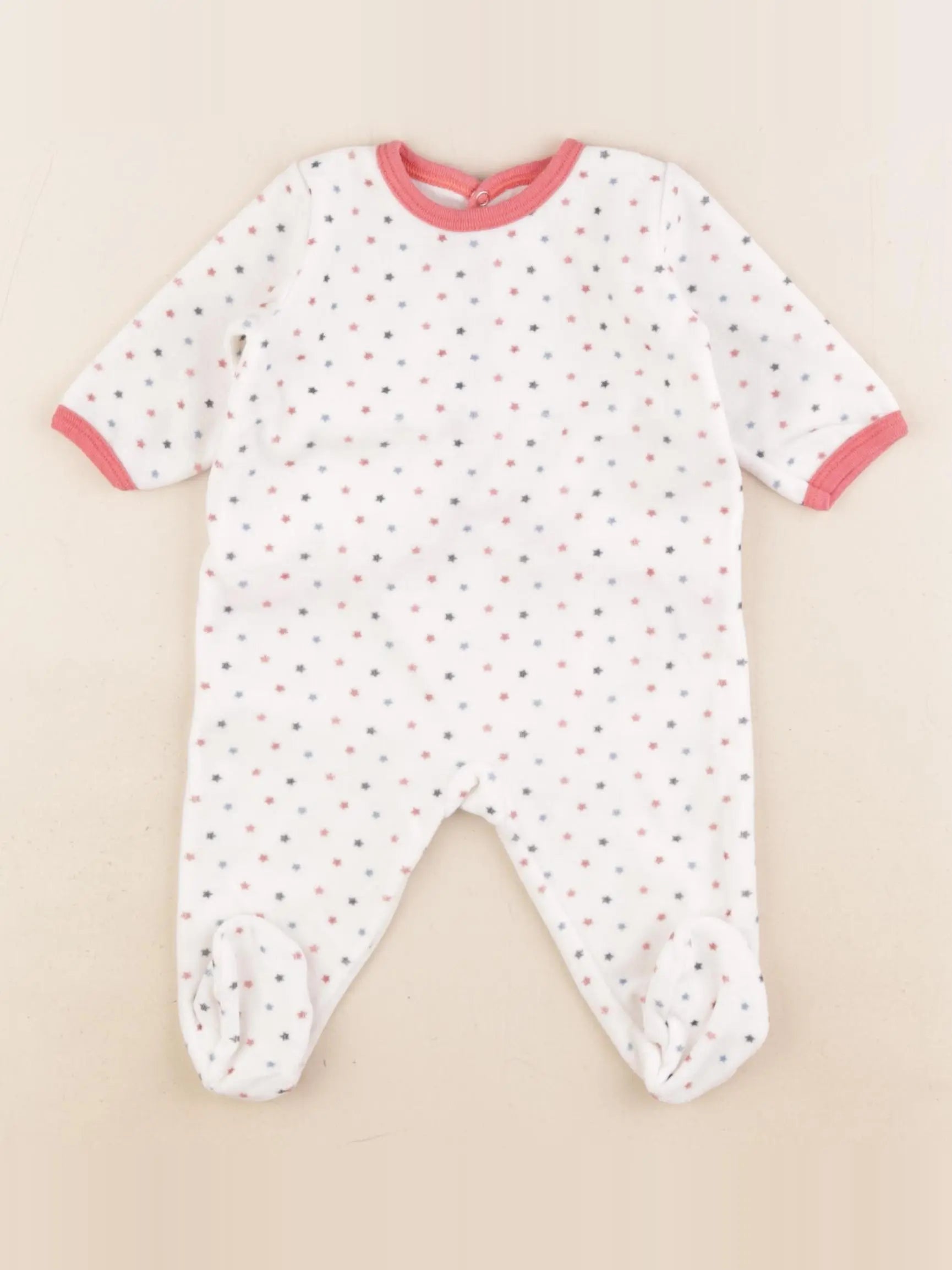 Petit Bateau - pyjama velours rose, blanc - 3 mois