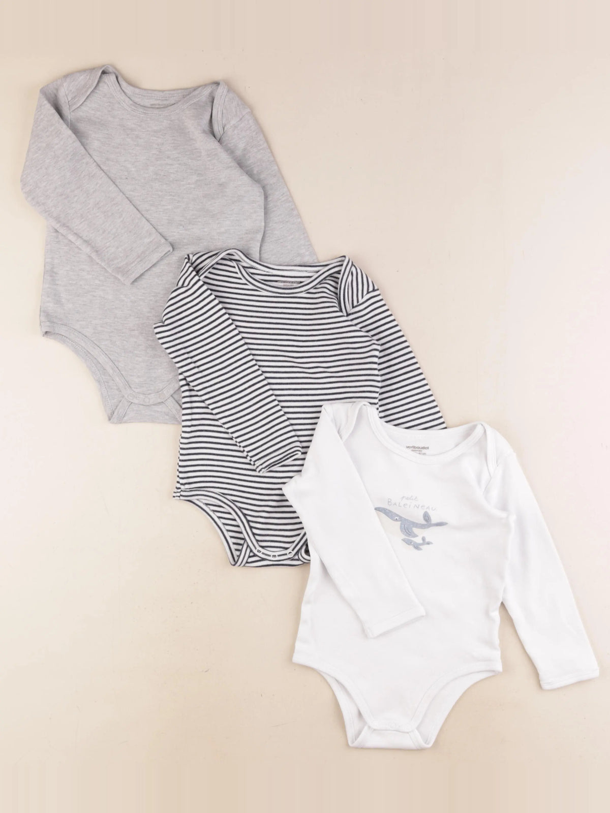 Vertbaudet - lot de 3 bodies en coton blanc, bleu - 36 mois