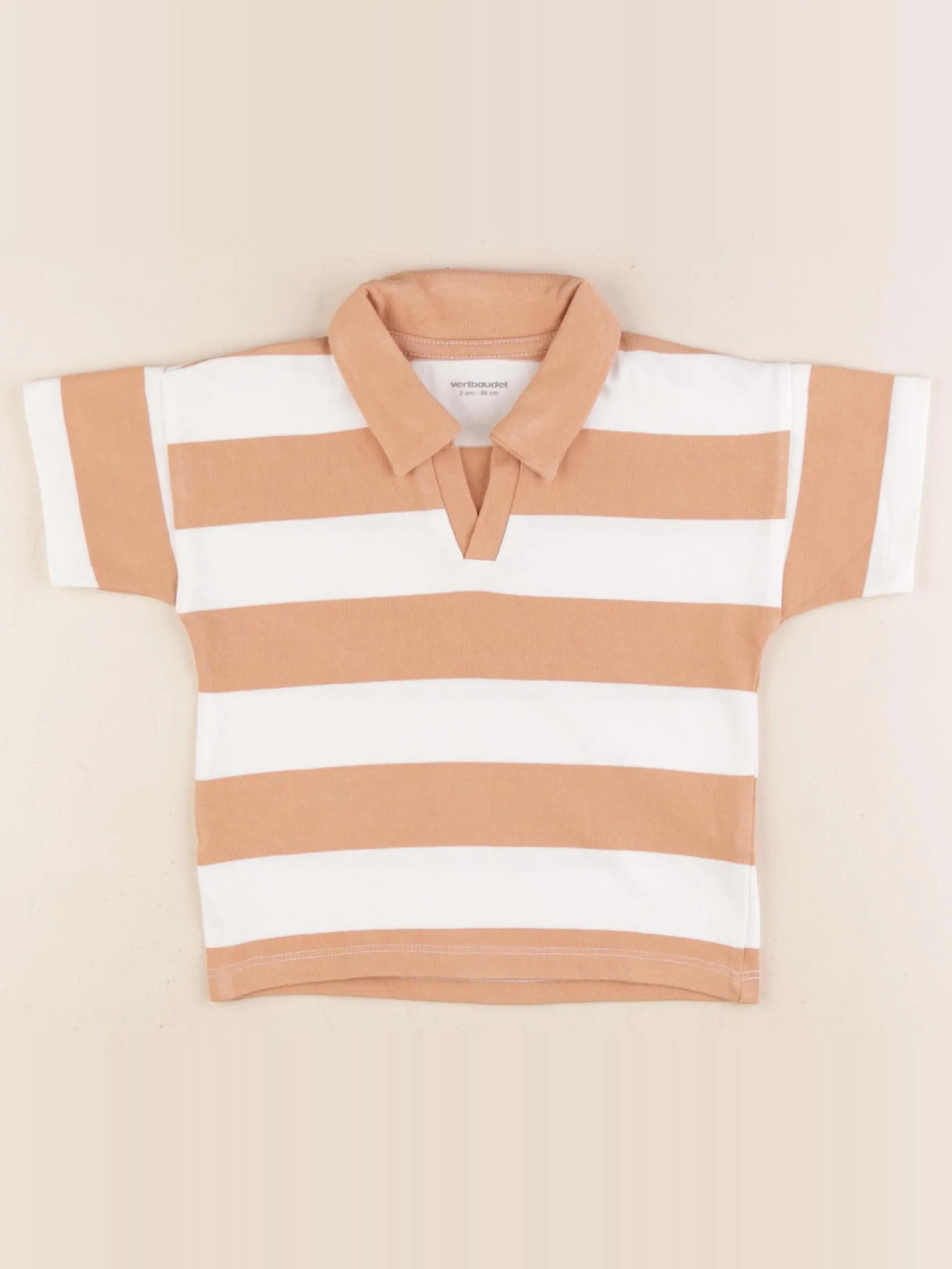 Vertbaudet - polo blanc, marron - 2 ans