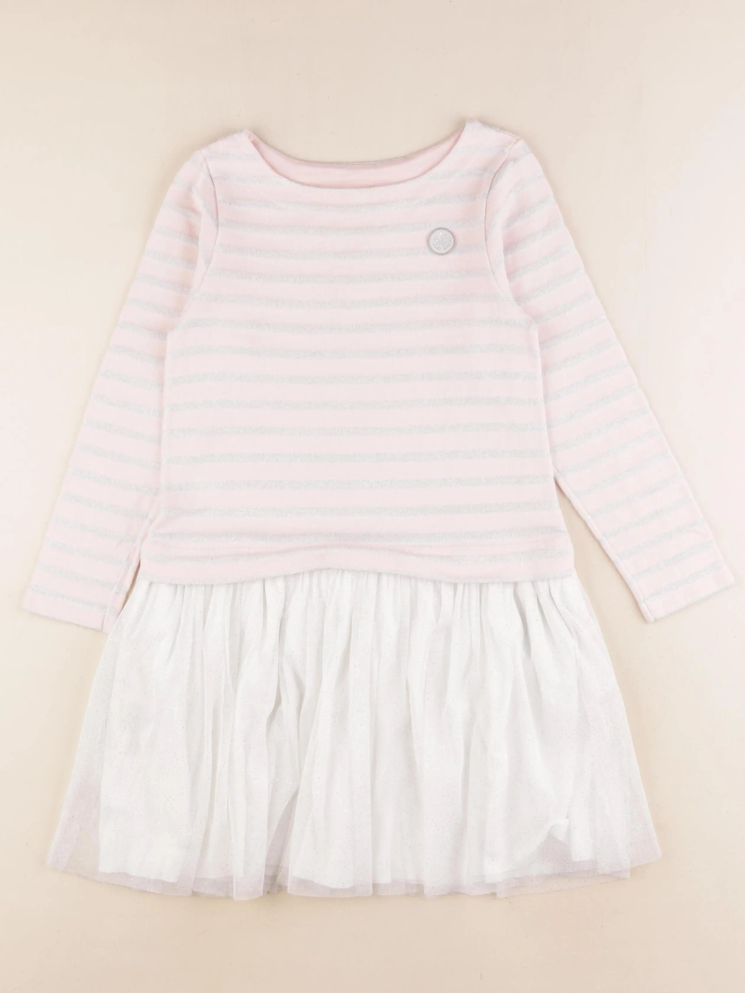 Petit Bateau - robe argent, rose - 8 ans
