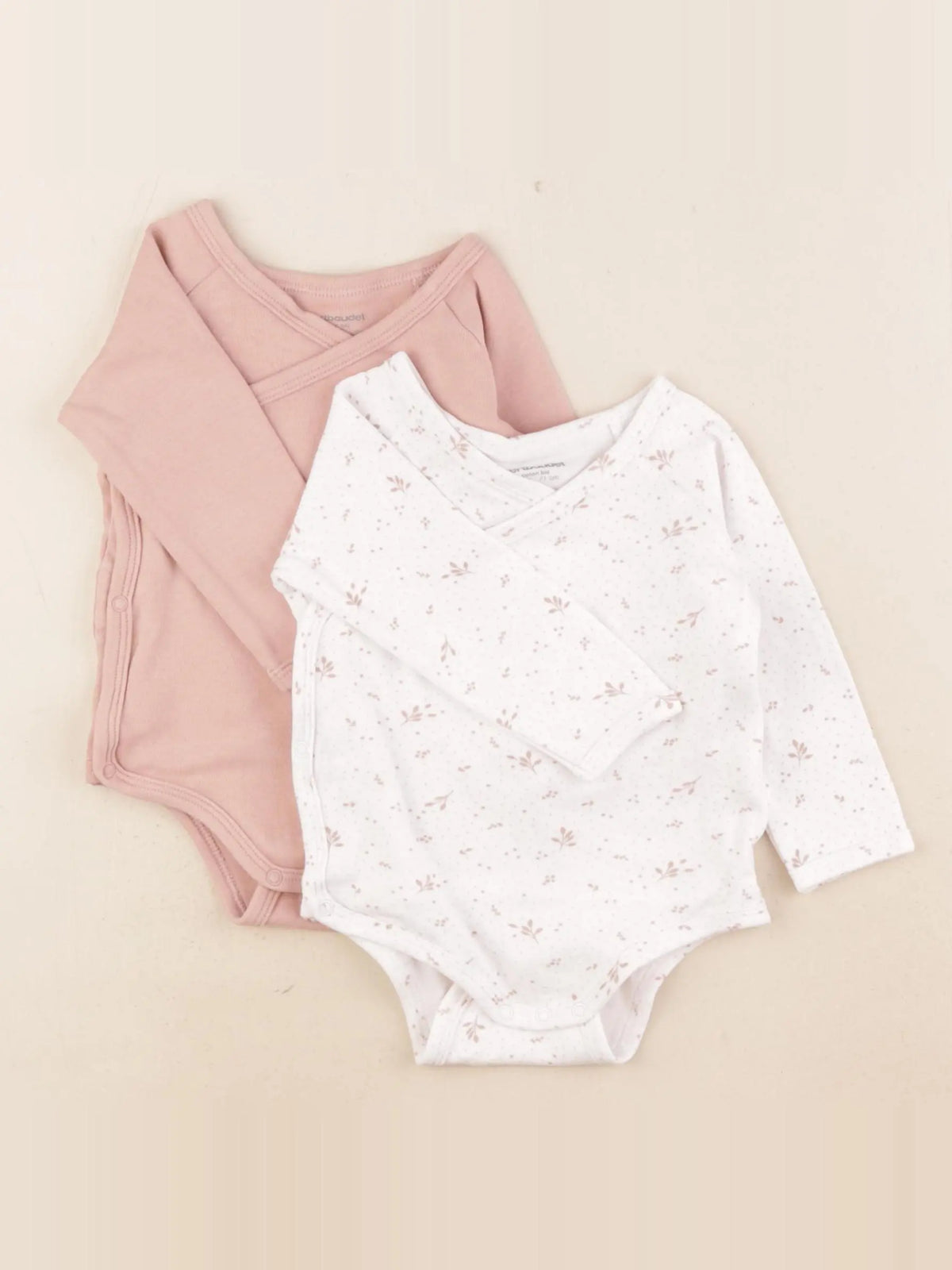 Vertbaudet - lot de 2 bodies en coton rose, blanc - 9 mois