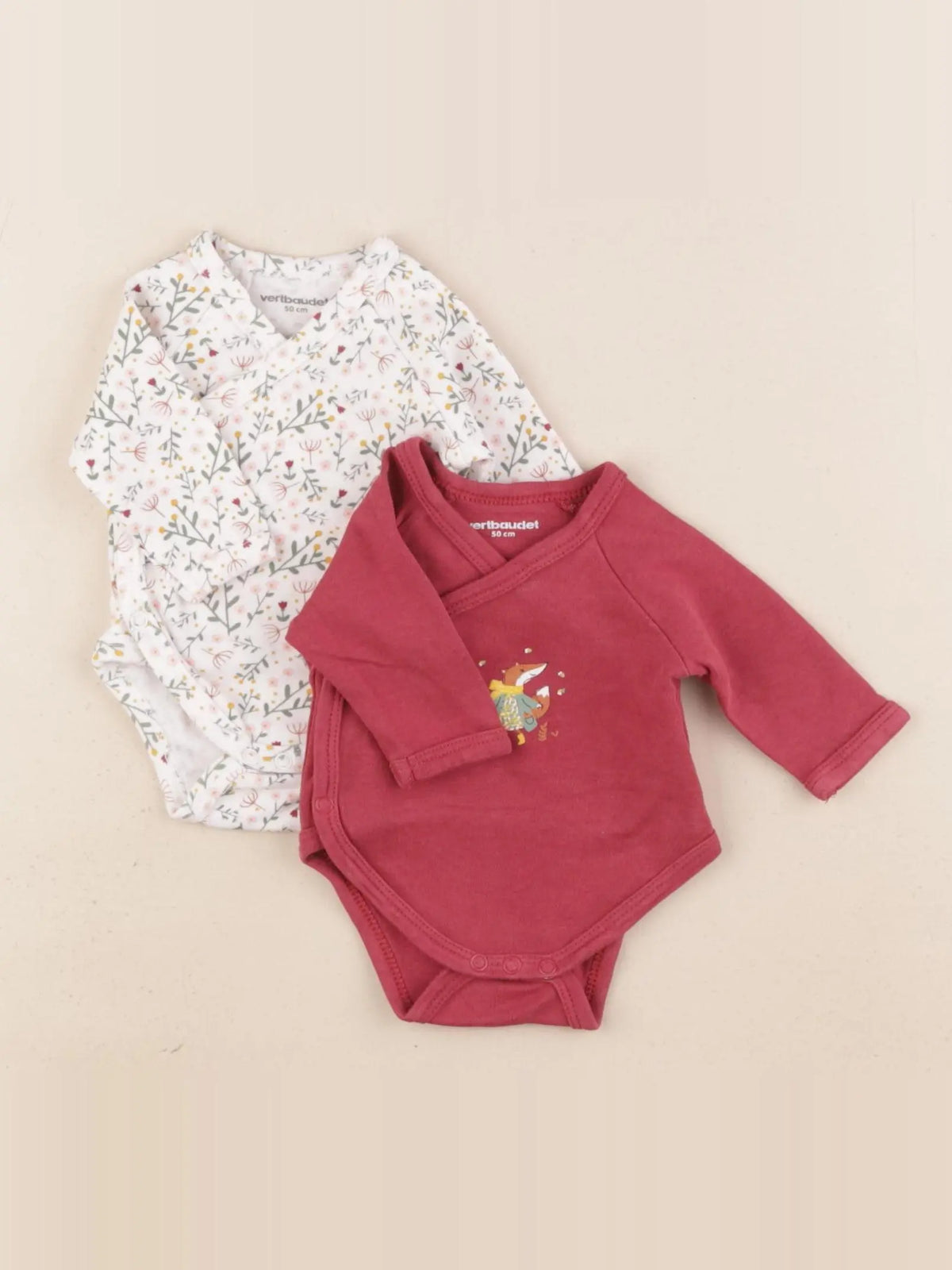 Vertbaudet - lot de 2 bodies en coton rouge, blanc - 0 mois