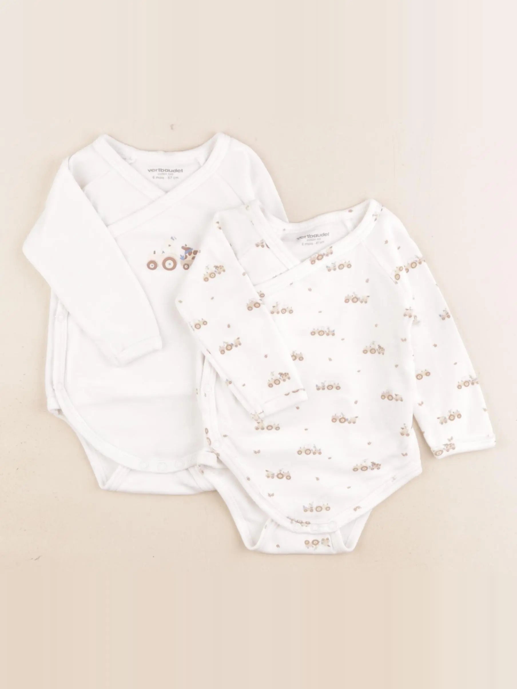 Vertbaudet - lot de 2 bodies en coton blanc - 6 mois