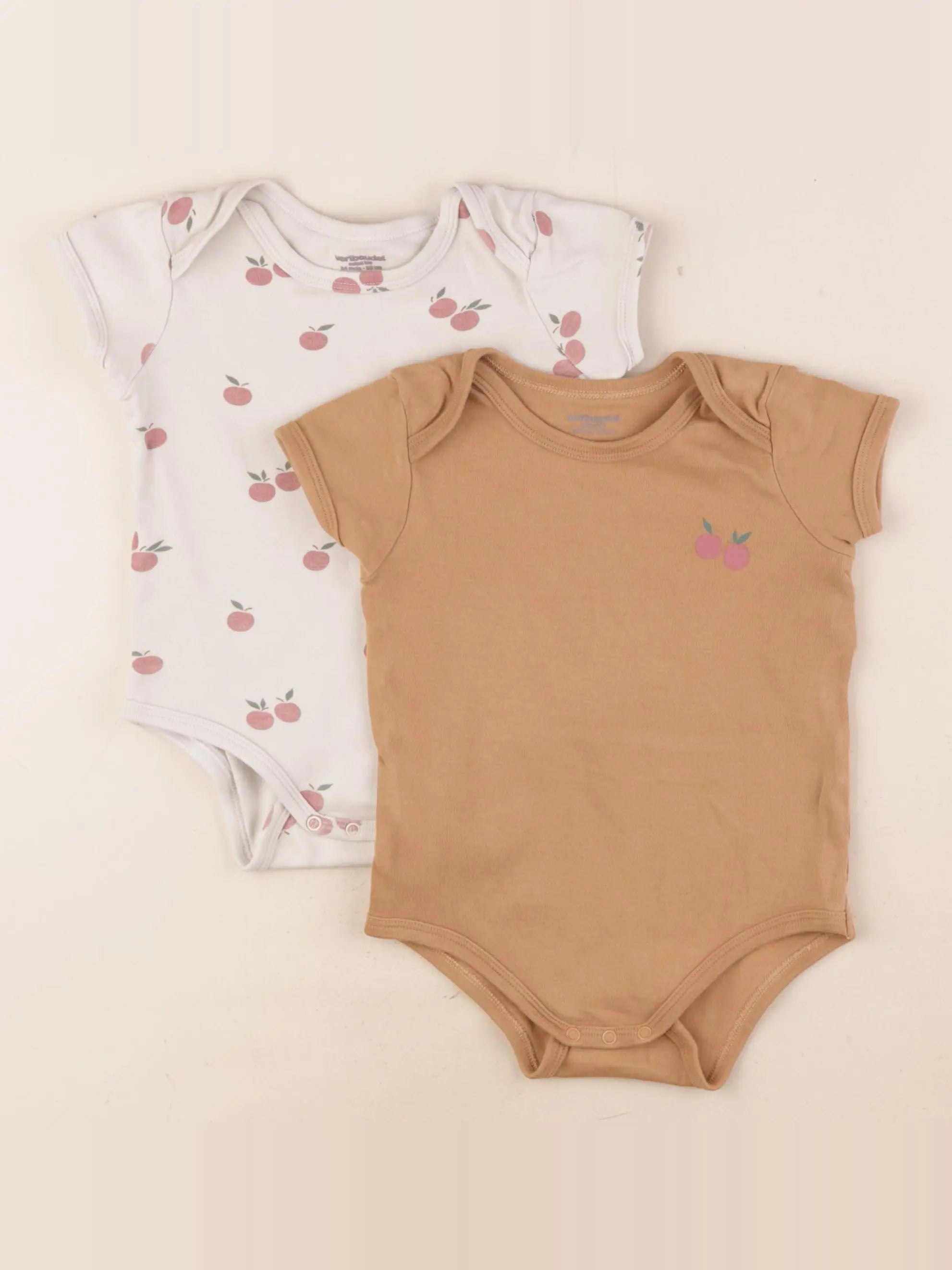 Vertbaudet - lot de 2 bodies en coton marron, beige - 24 mois