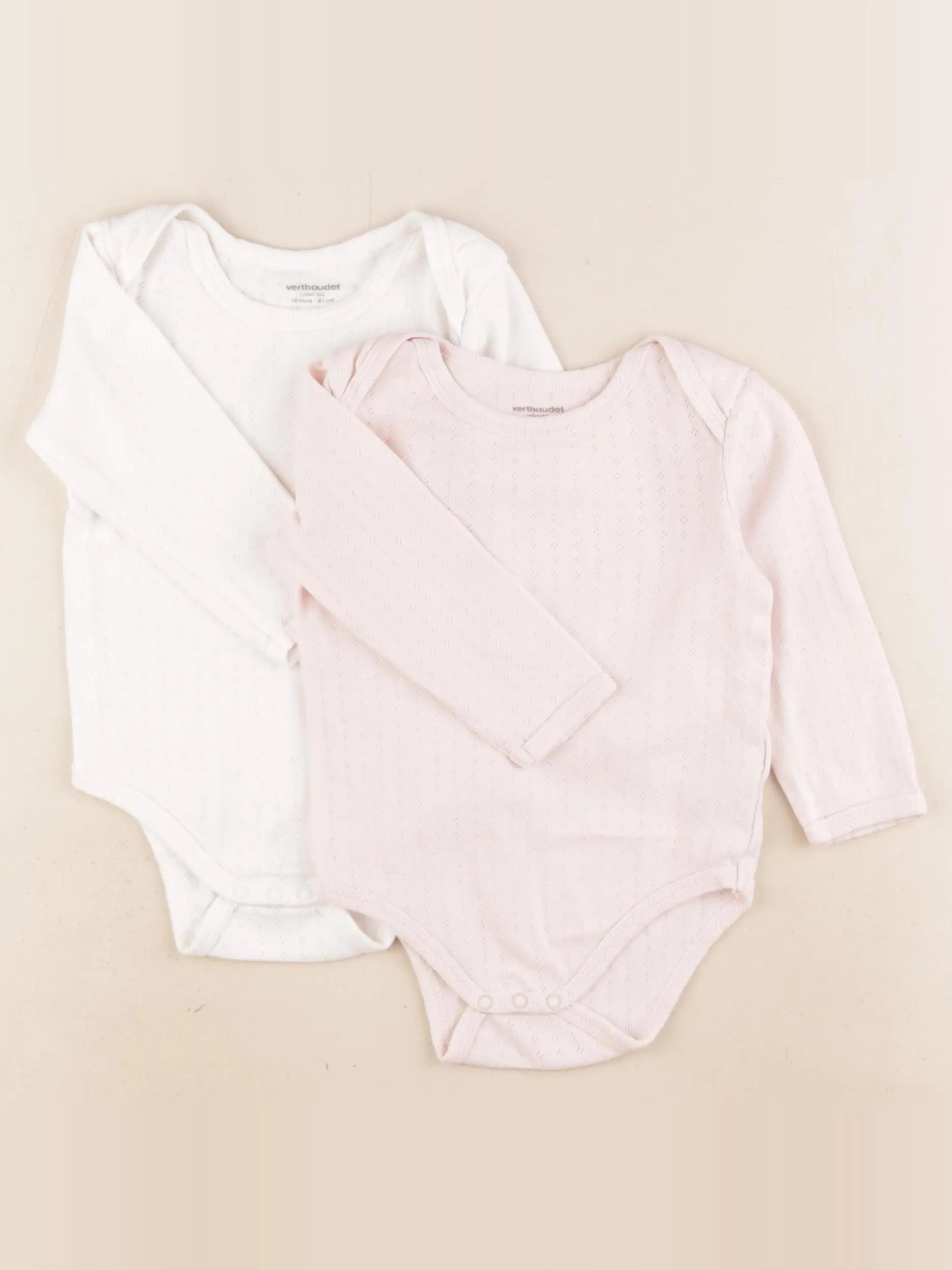 Vertbaudet - lot de 2 bodies en coton blanc, rose - 18 mois