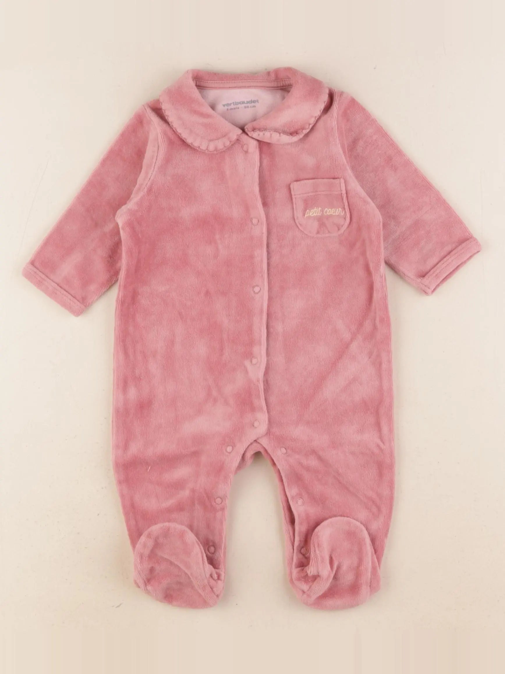Vertbaudet - pyjama velours rose - 3 mois