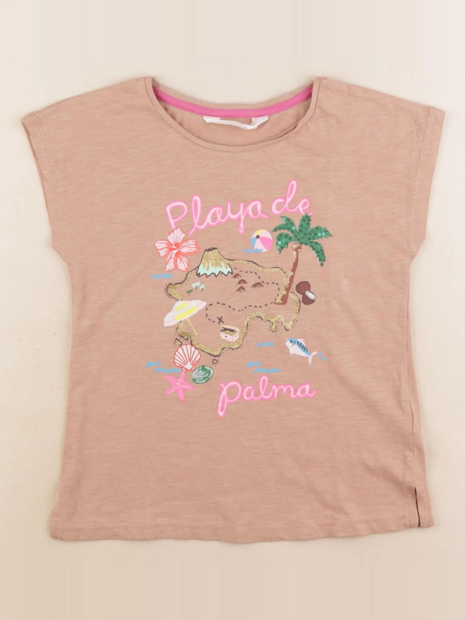 H&M - tee-shirt marron, or - 6/8 ans