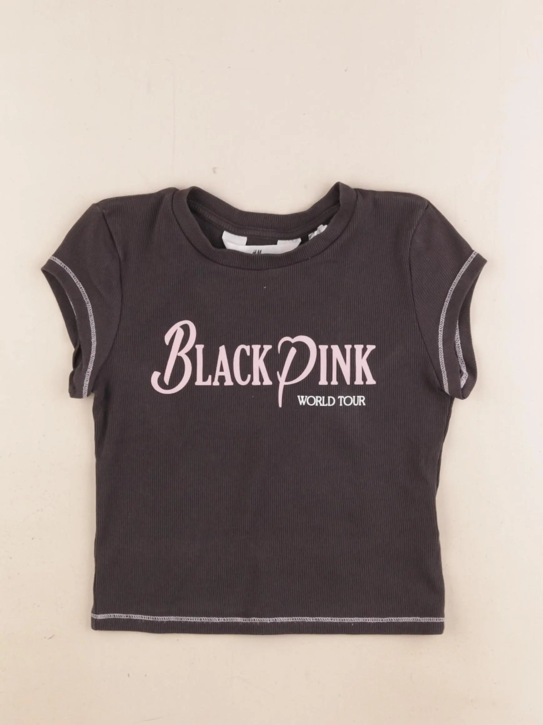 H&M - tee-shirt court gris, rose - 8/10 ans