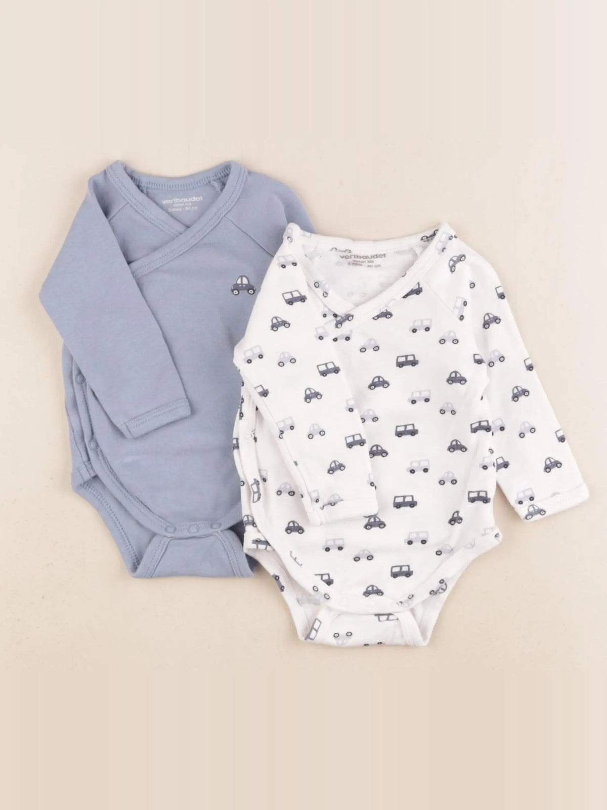 Vertbaudet - lot de 2 bodies en coton bleu, blanc - 3 mois