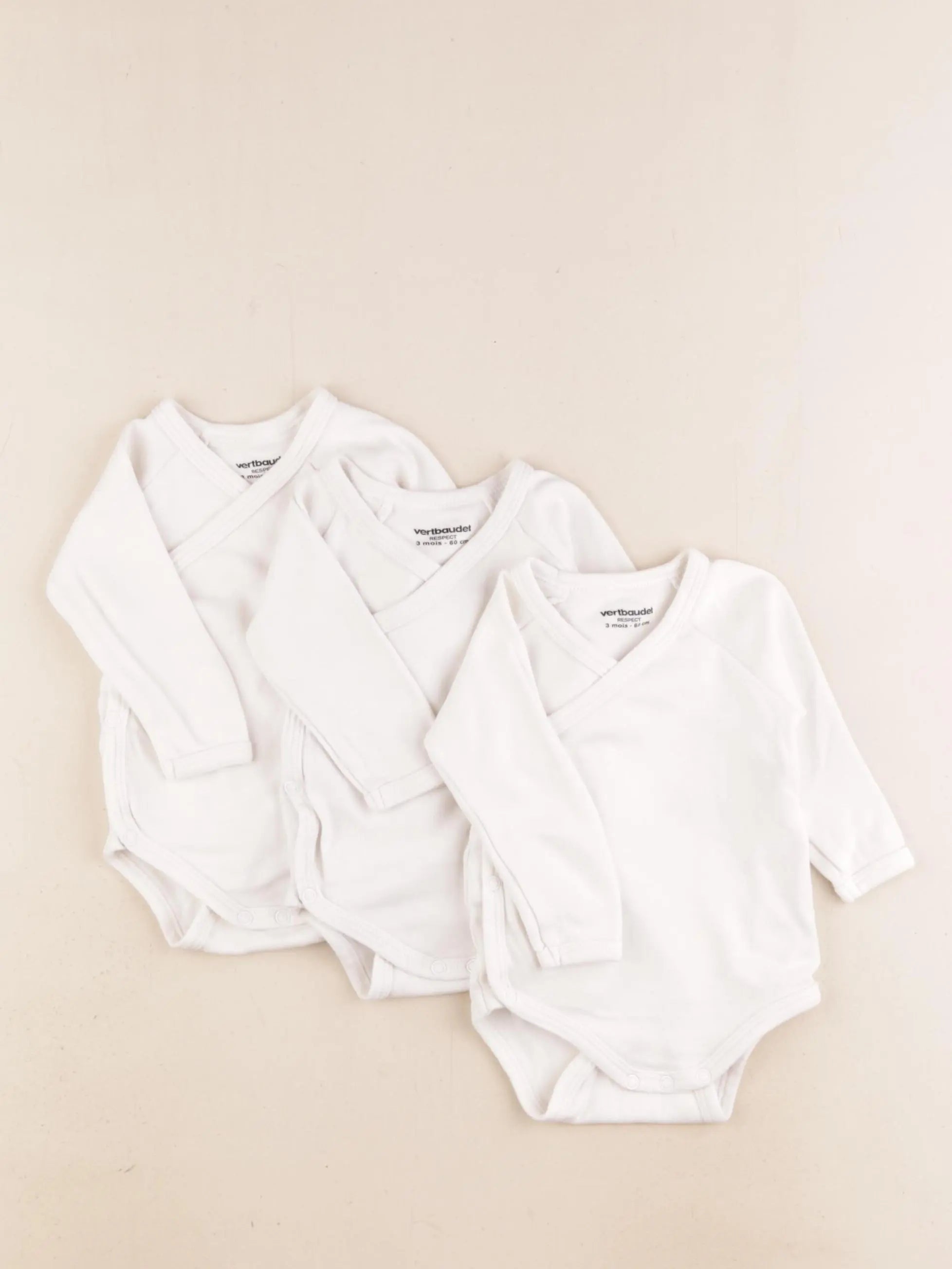Vertbaudet - lot de 3 bodies en coton blanc - 3 mois