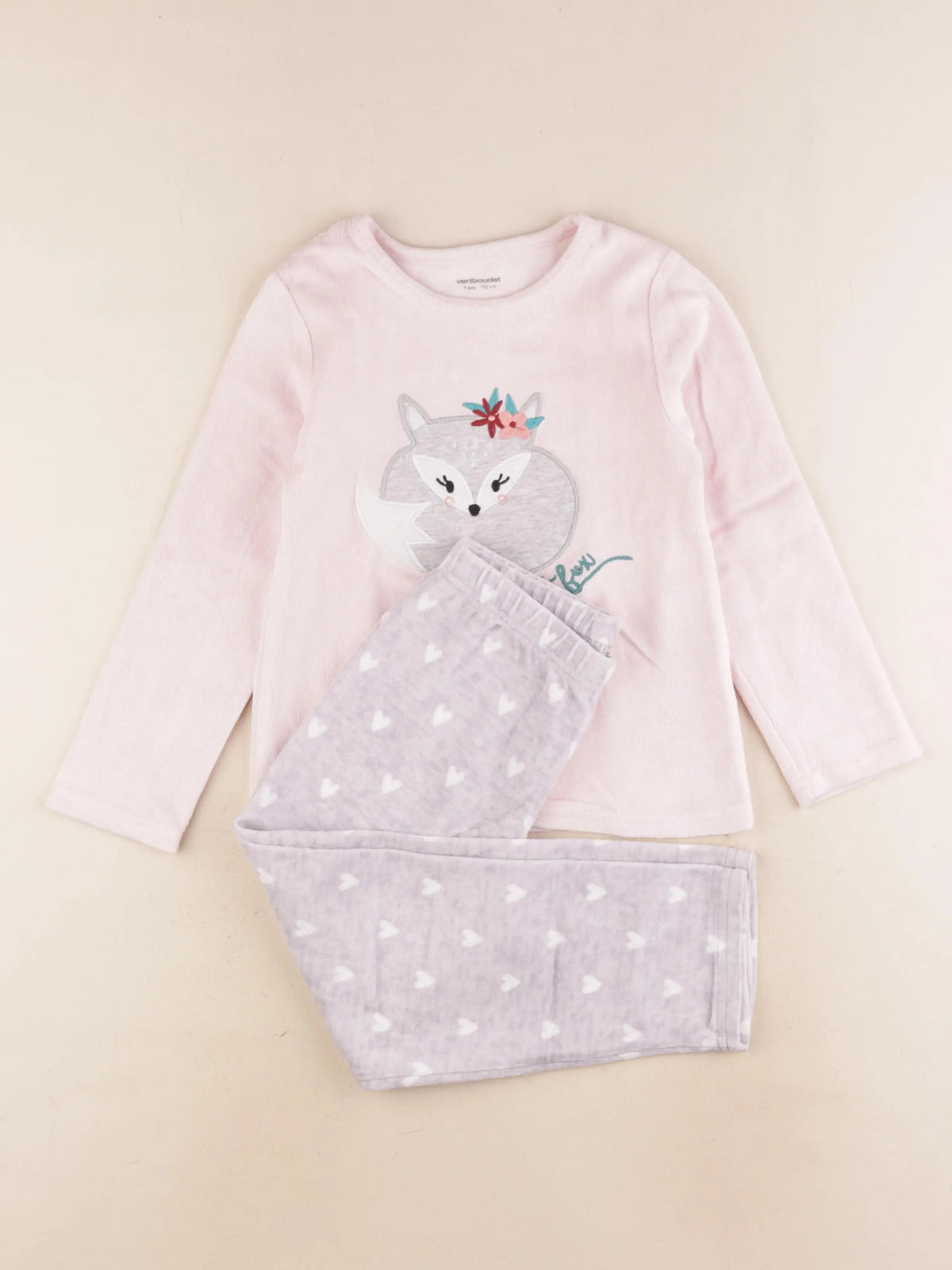 Vertbaudet - pyjama velours gris, rose - 5 ans